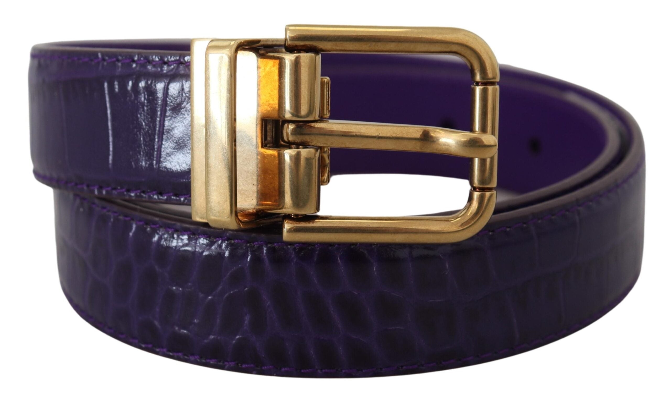 Ζώνη με μεταλλική πόρπη Dolce &amp; Gabbana Purple Exotic Leather Gold