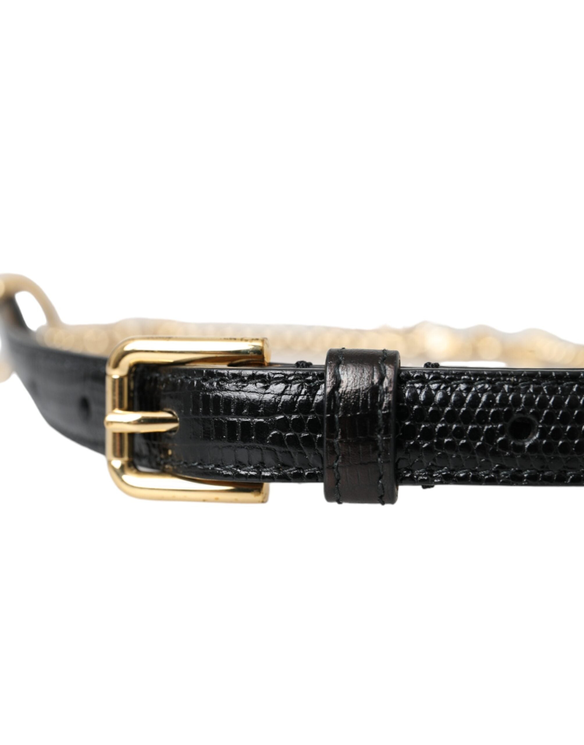 Dolce & Gabbana Black Leather Gold Chain Crystal Waist Women Belt