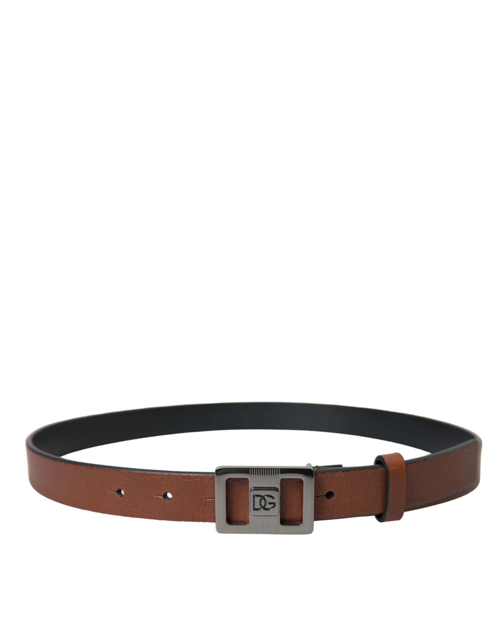 Dolce & Gabbana Dark Brown Leather Square Metal Buckle Belt