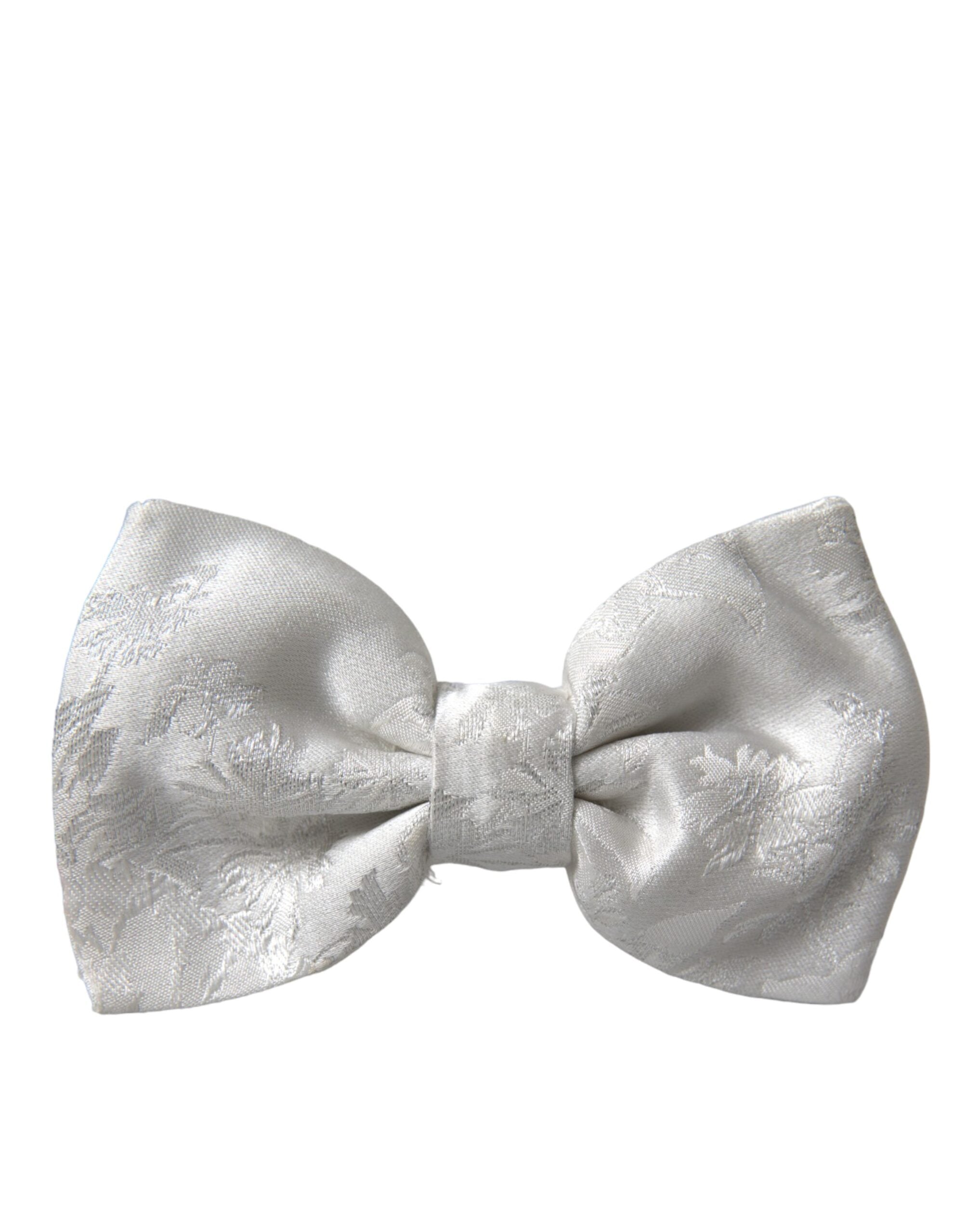 Dolce & Gabbana White Floral Silk Adjustable Men Neck Bow Tie