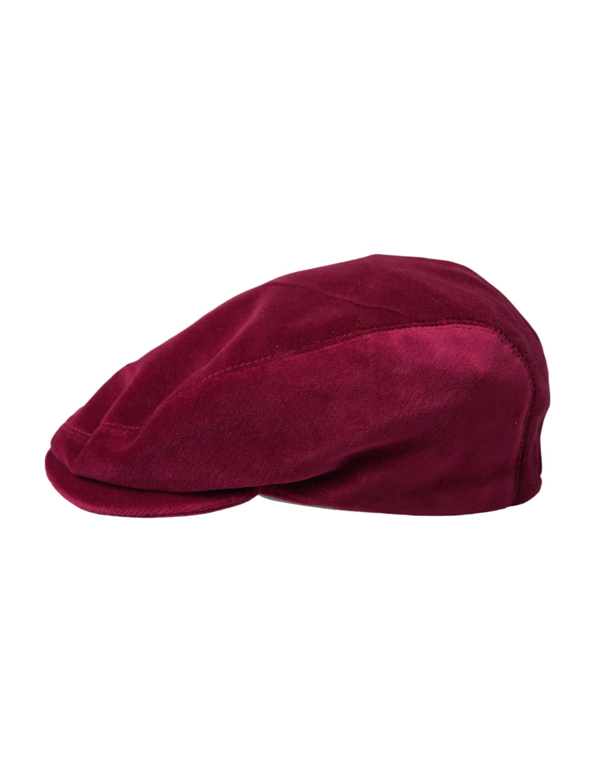 Dolce &amp; Gabbana Maroon Velvet Cotton Newsboy Hat Ανδρικά