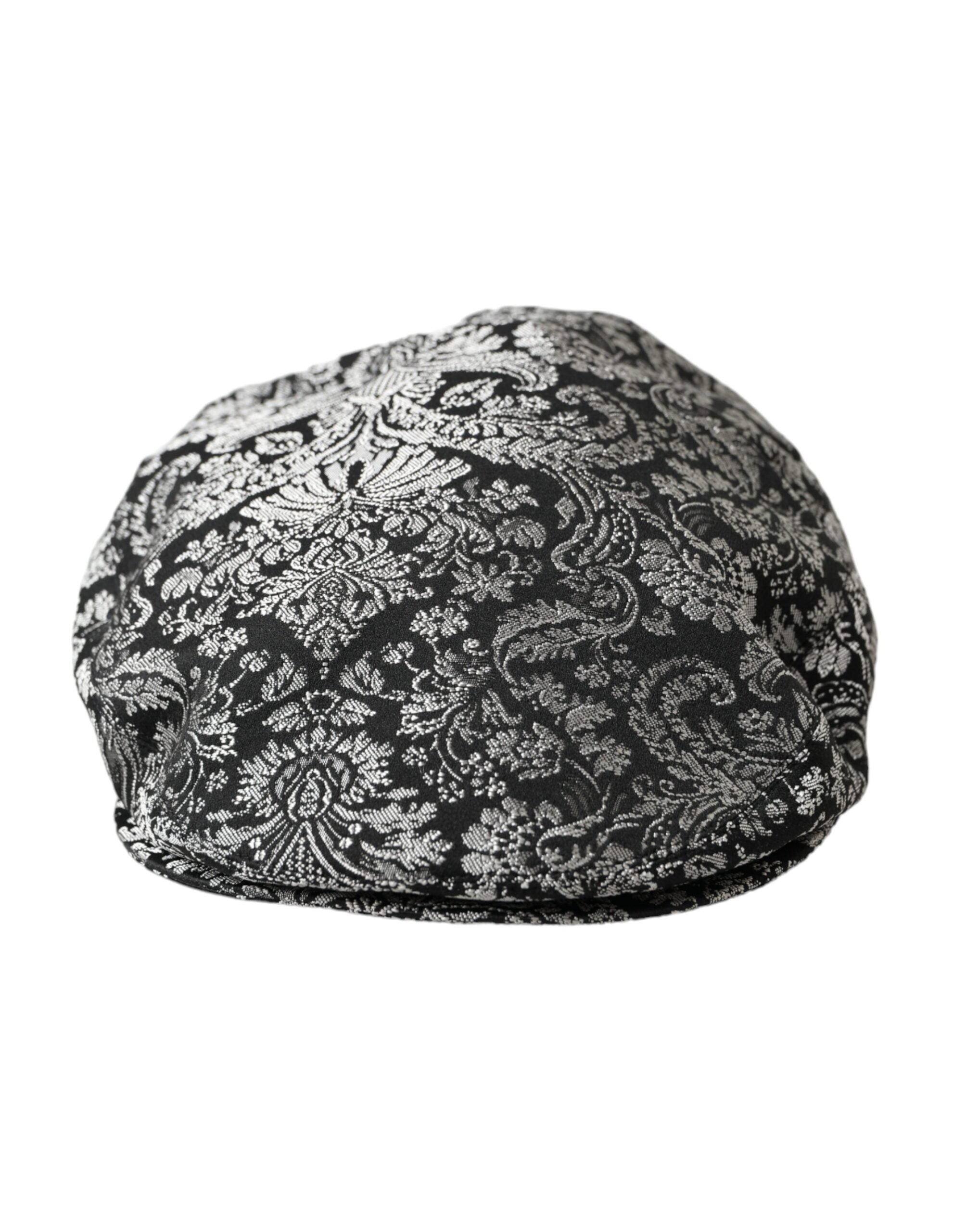 Dolce &amp; Gabbana Black Silver Floral Jacquard Ανδρικά καπέλο Newsboy