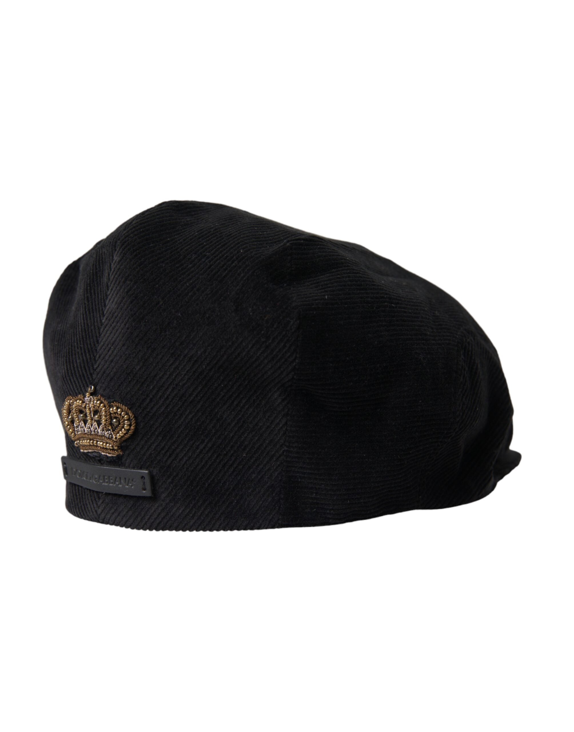 Dolce &amp; Gabbana Black Corduroy Crown Καπέλο Newsboy Men