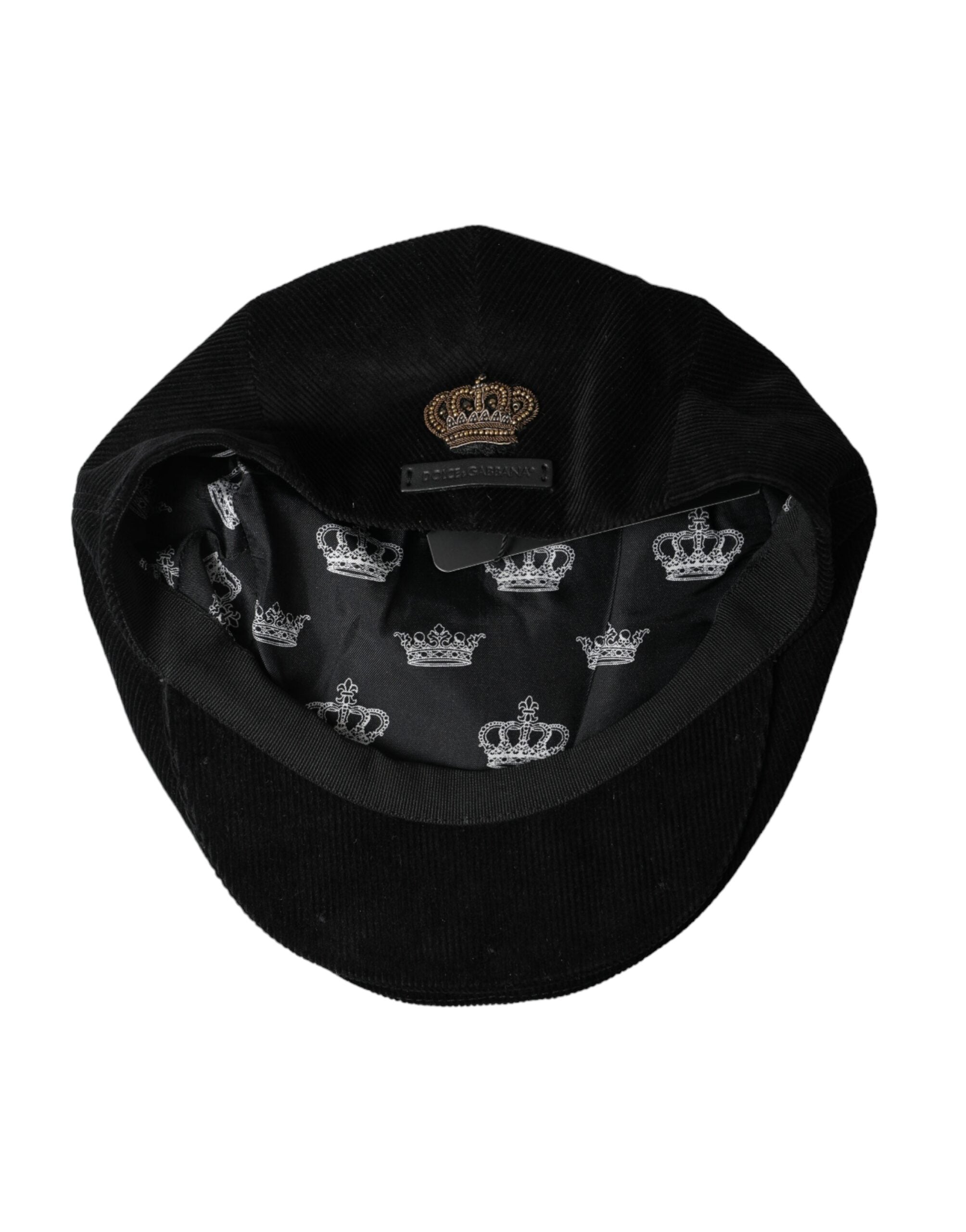 Dolce &amp; Gabbana Black Corduroy Crown Καπέλο Newsboy Men