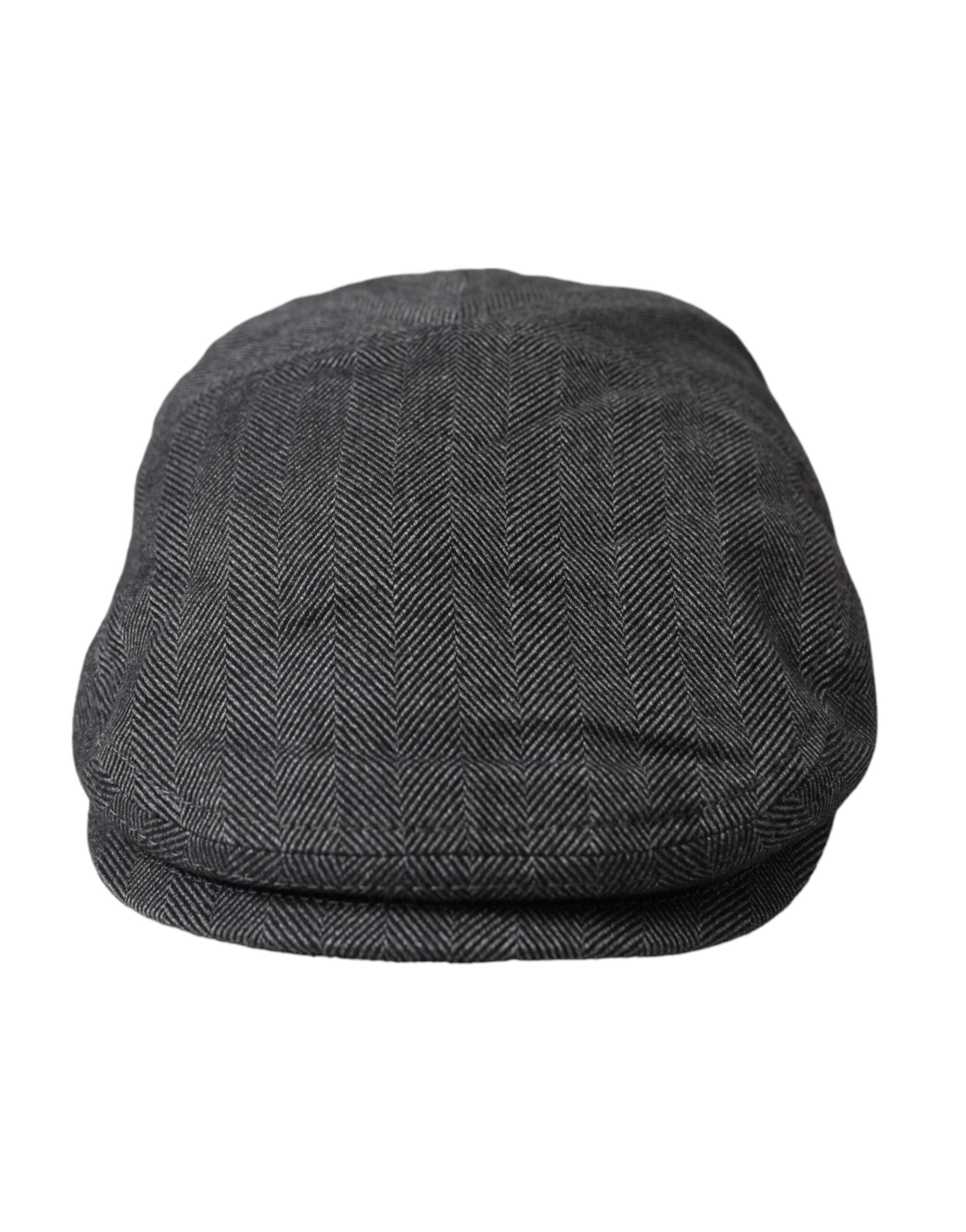 Dolce &amp; Gabbana Grey Herringbone Crown Newsboy Hat Ανδρικά