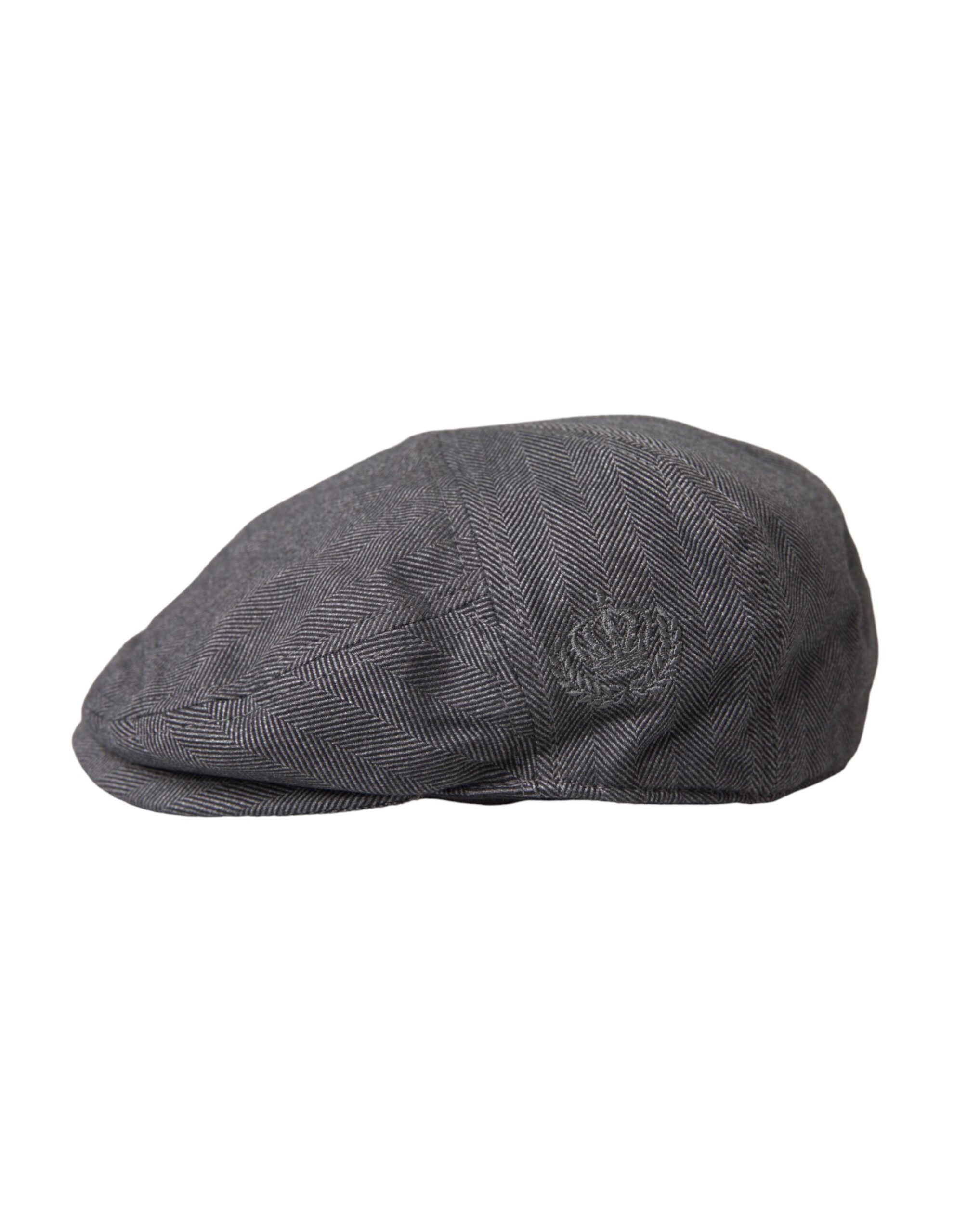 Dolce &amp; Gabbana Grey Herringbone Crown Newsboy Hat Ανδρικά