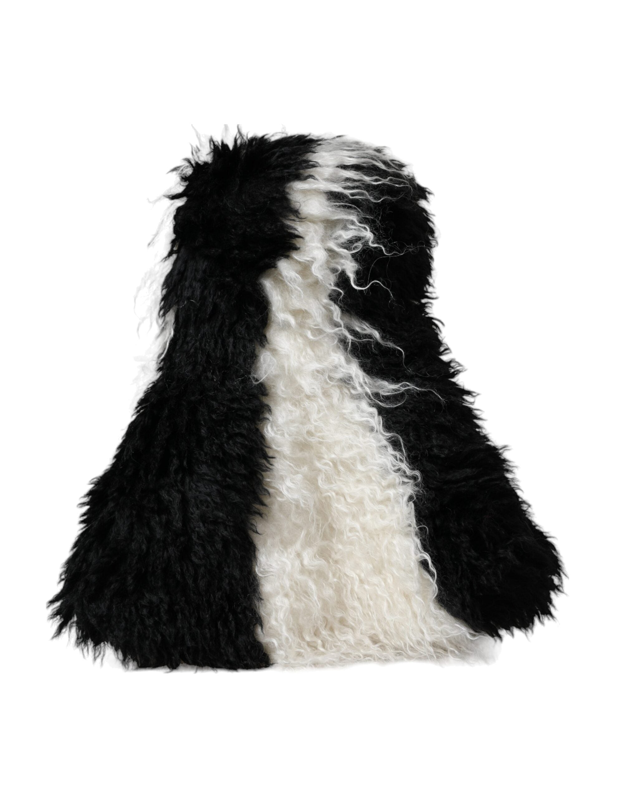 Καπέλο Dolce & Gabbana Black White Stripes Mohair με γούνινο κουβά