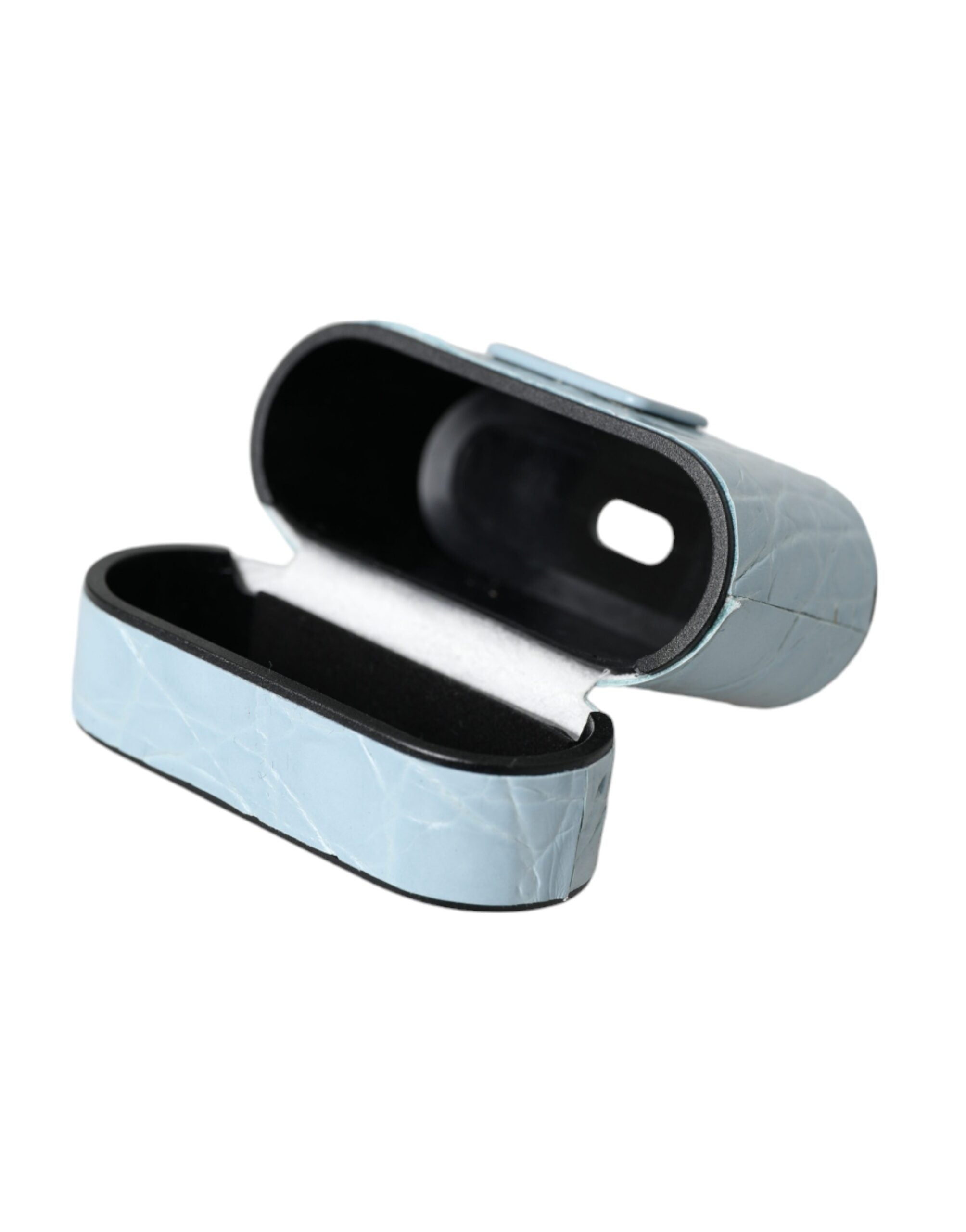 Dolce & Gabbana Light Blue Leather Metal Logo Plaque Airpods Case