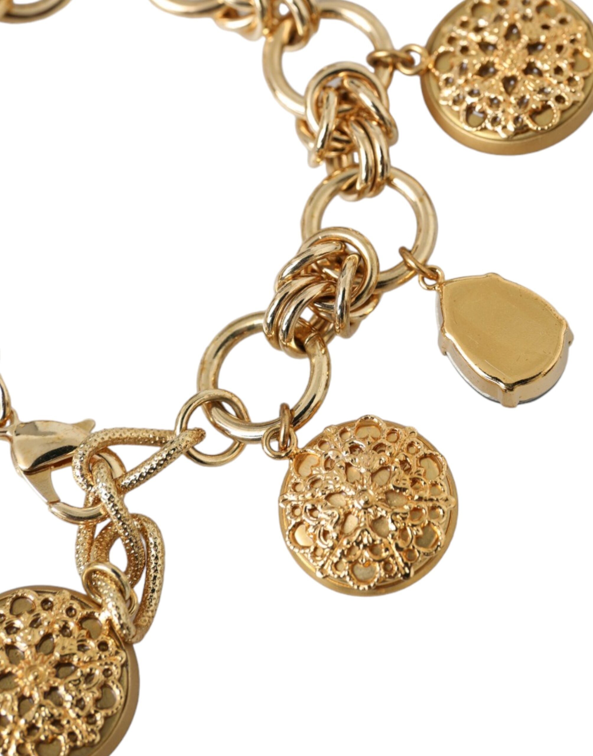 Γυναικείο βραχιόλι Dolce & Gabbana Gold Tone Brass Chain Crystal