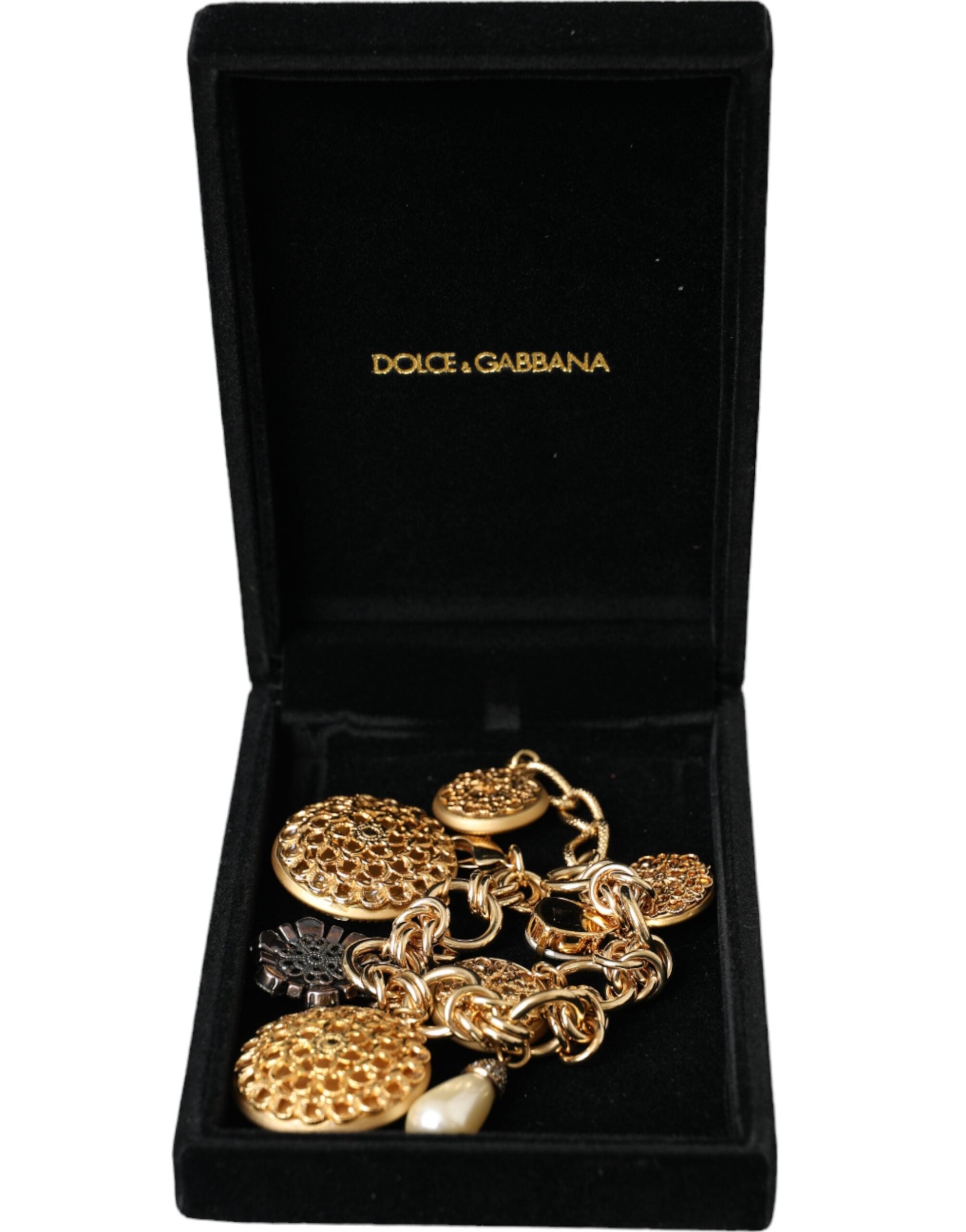 Γυναικείο βραχιόλι Dolce & Gabbana Gold Tone Brass Chain Crystal