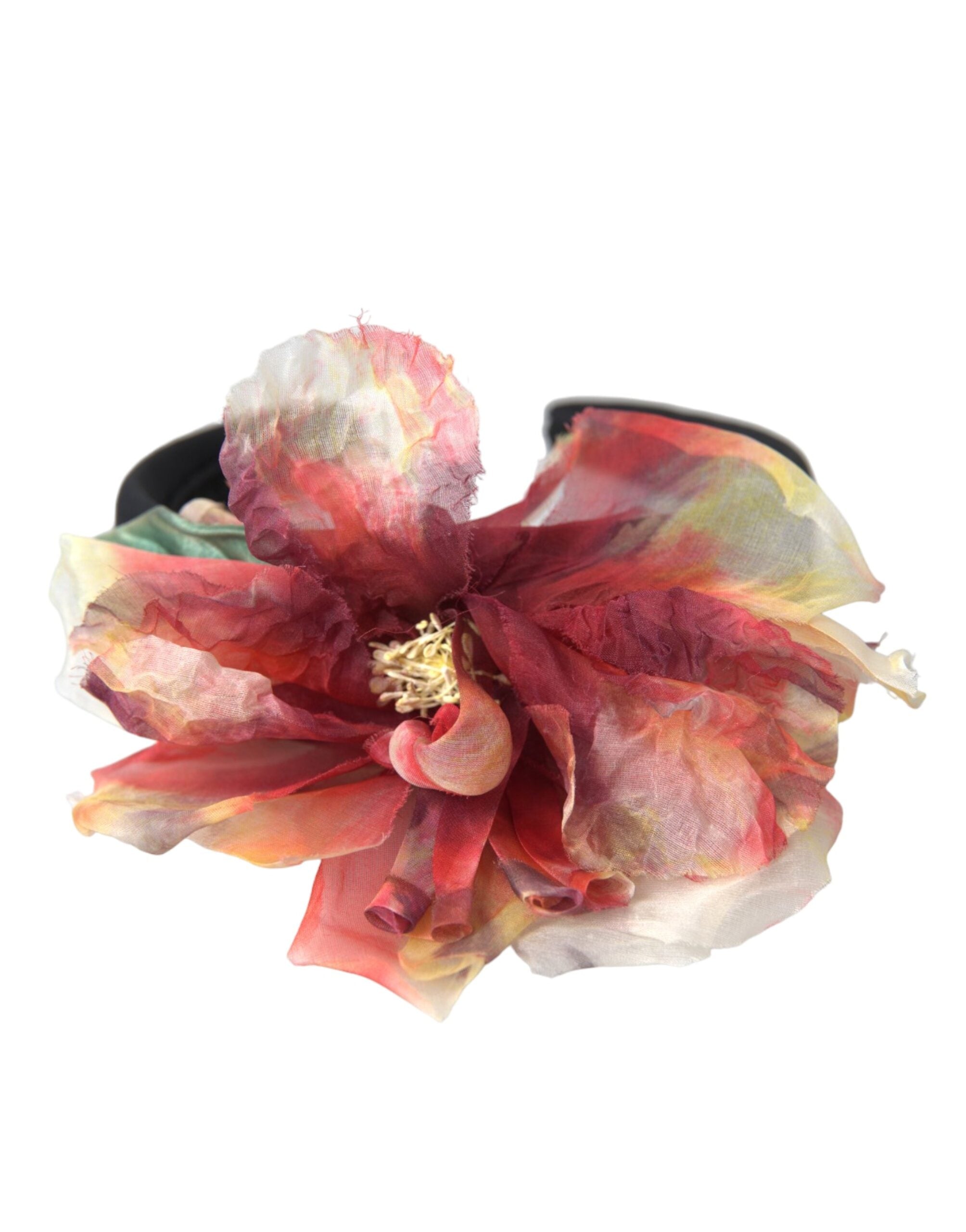 Dolce & Gabbana Rose Pink Silk Floral Μαύρη Tiara Γυναικεία Hairband Διάδημα