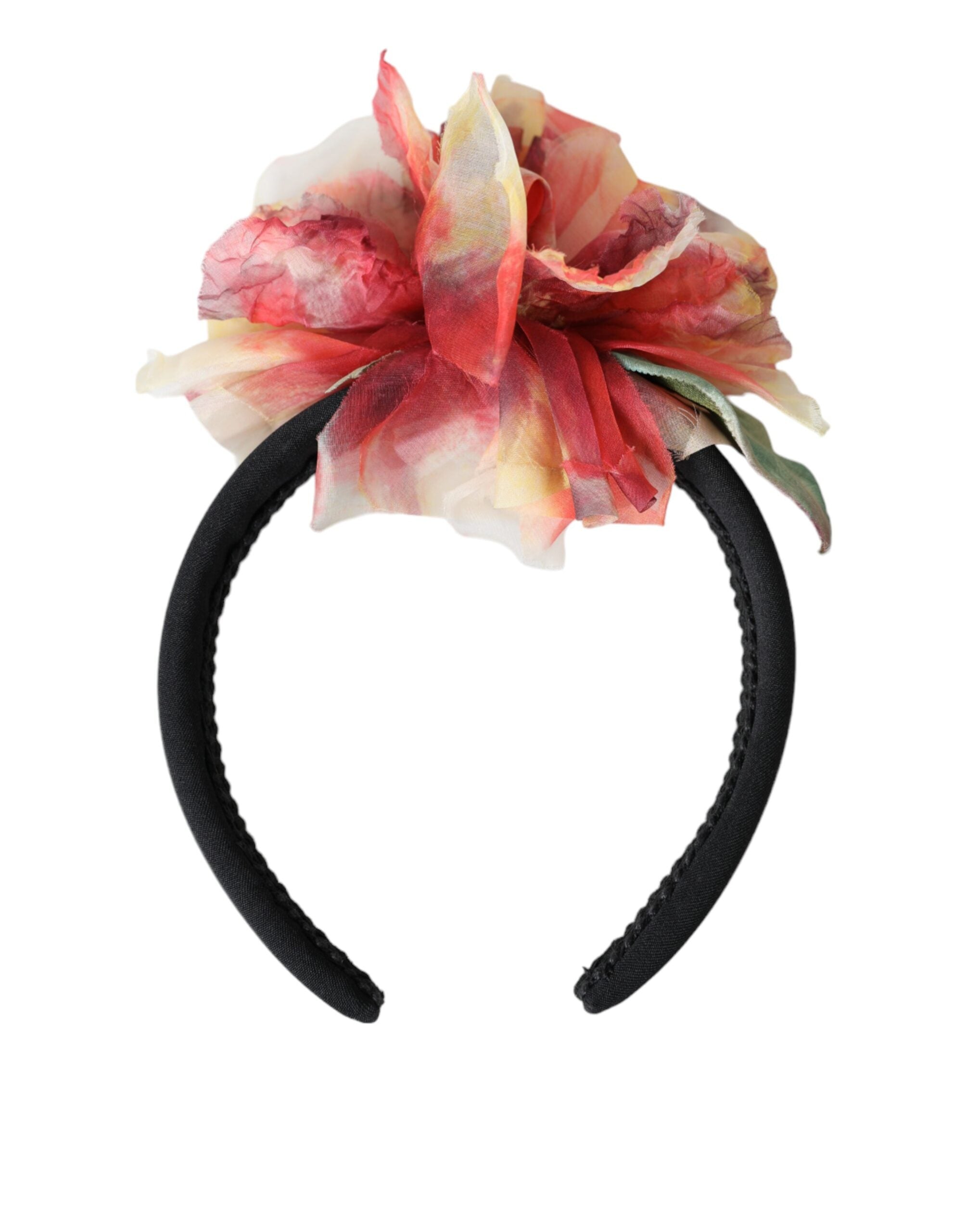 Dolce & Gabbana Rose Pink Silk Floral Μαύρη Tiara Γυναικεία Hairband Διάδημα