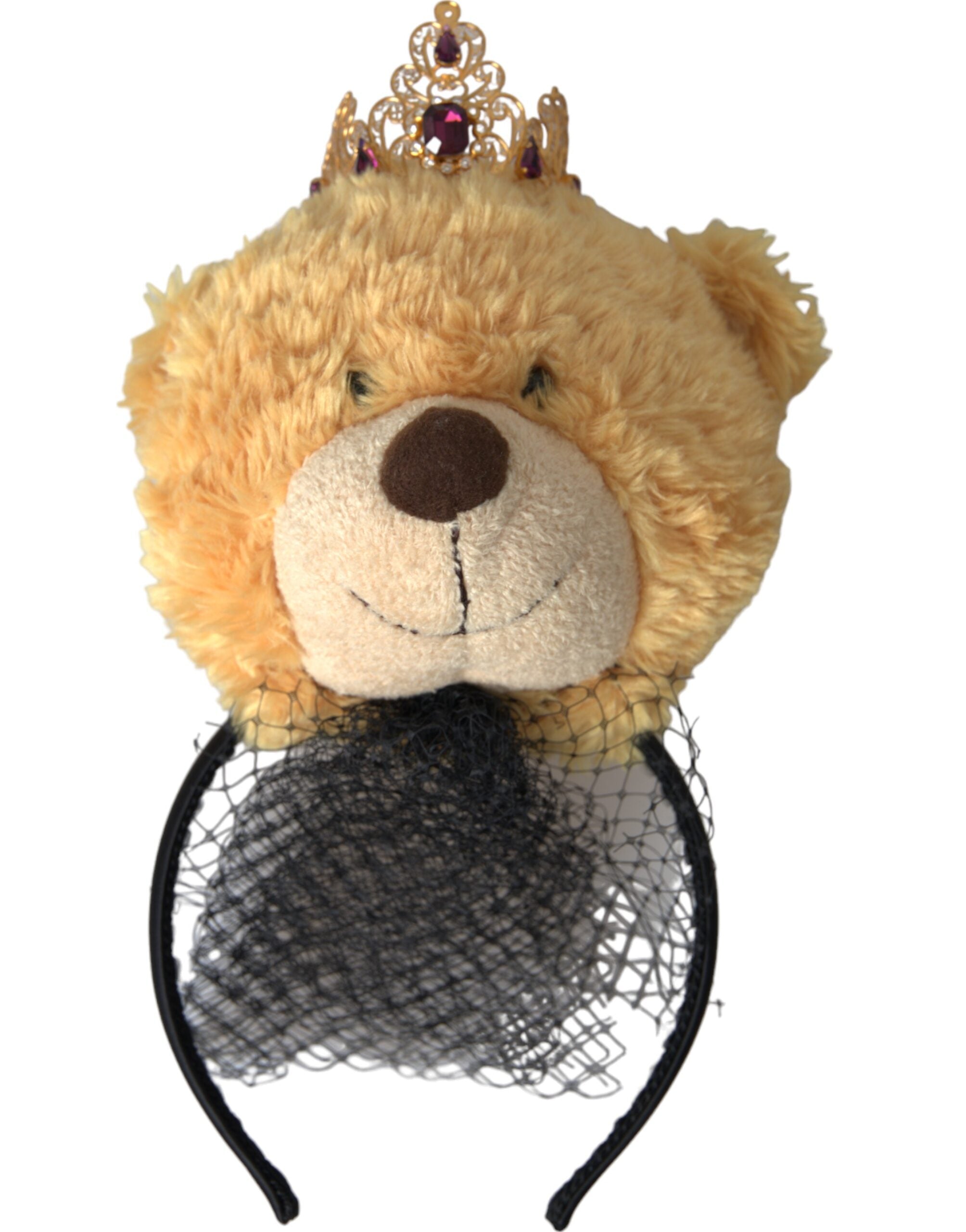 Dolce & Gabbana Brown Teddy Bear Χρυσό Crystal Crown Hair Band Diadem