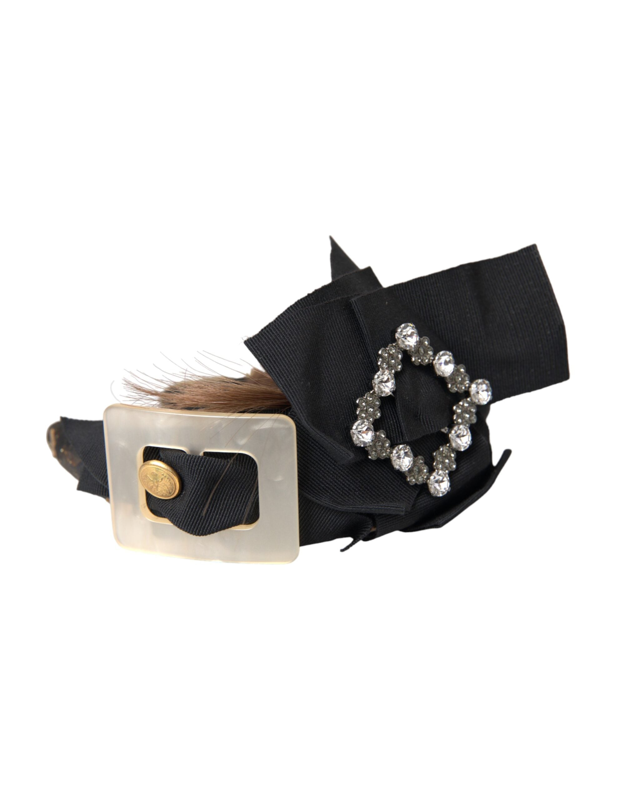 Dolce & Gabbana Black Crystal Button Brown Hair Women Headband Diadem