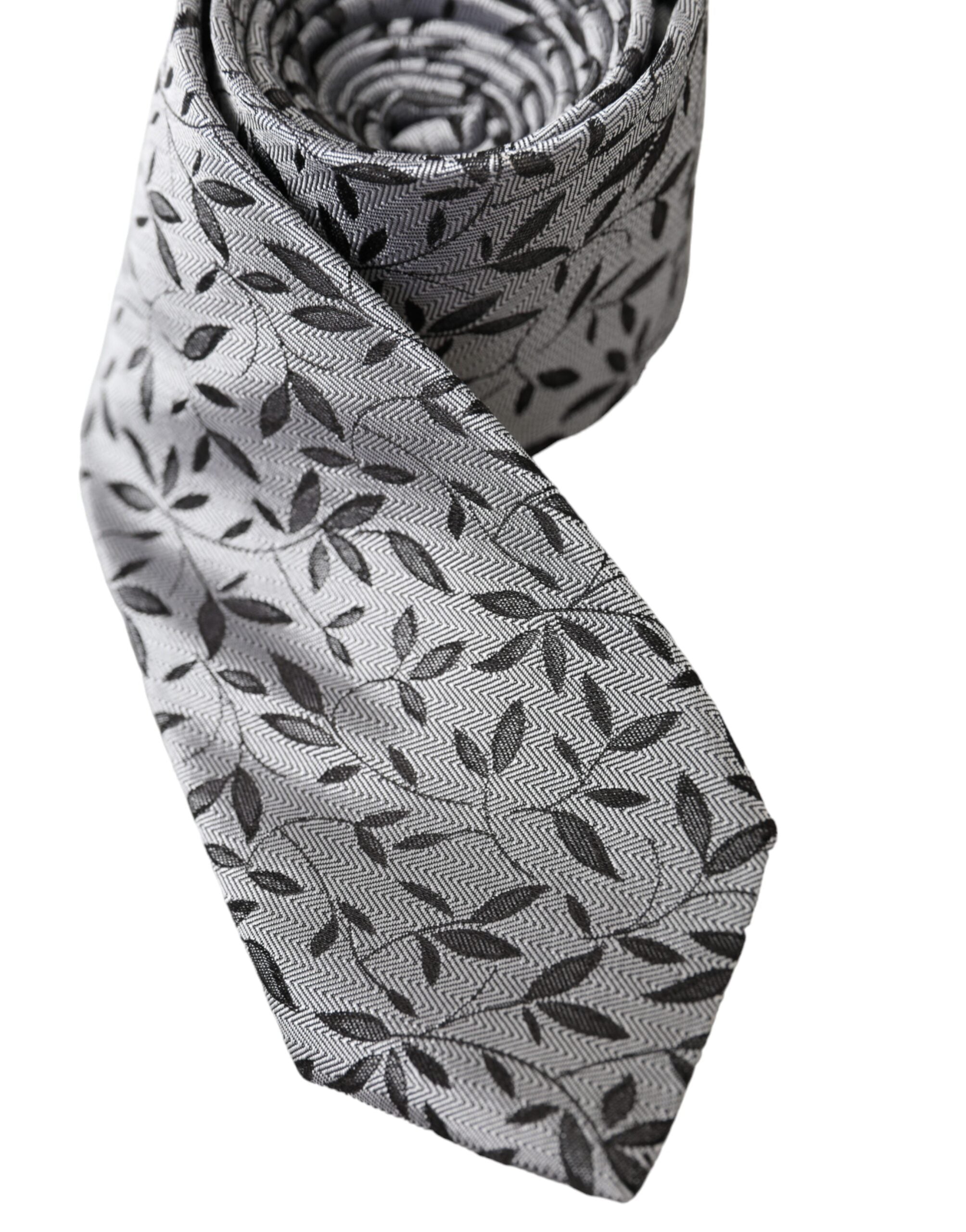 Dolce & Gabbana Gray Leaves 100% Silk Adjustable Tie