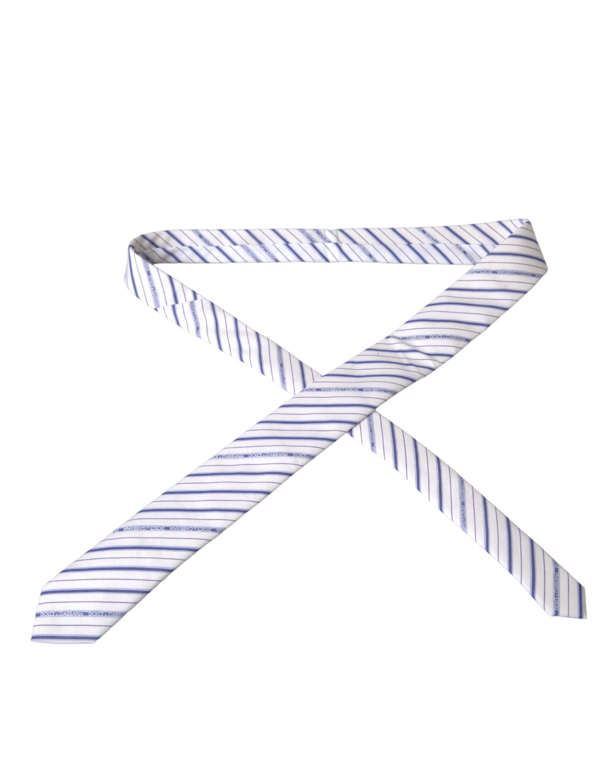 Dolce & Gabbana White Blue Stripes Silk Adjustable Tie