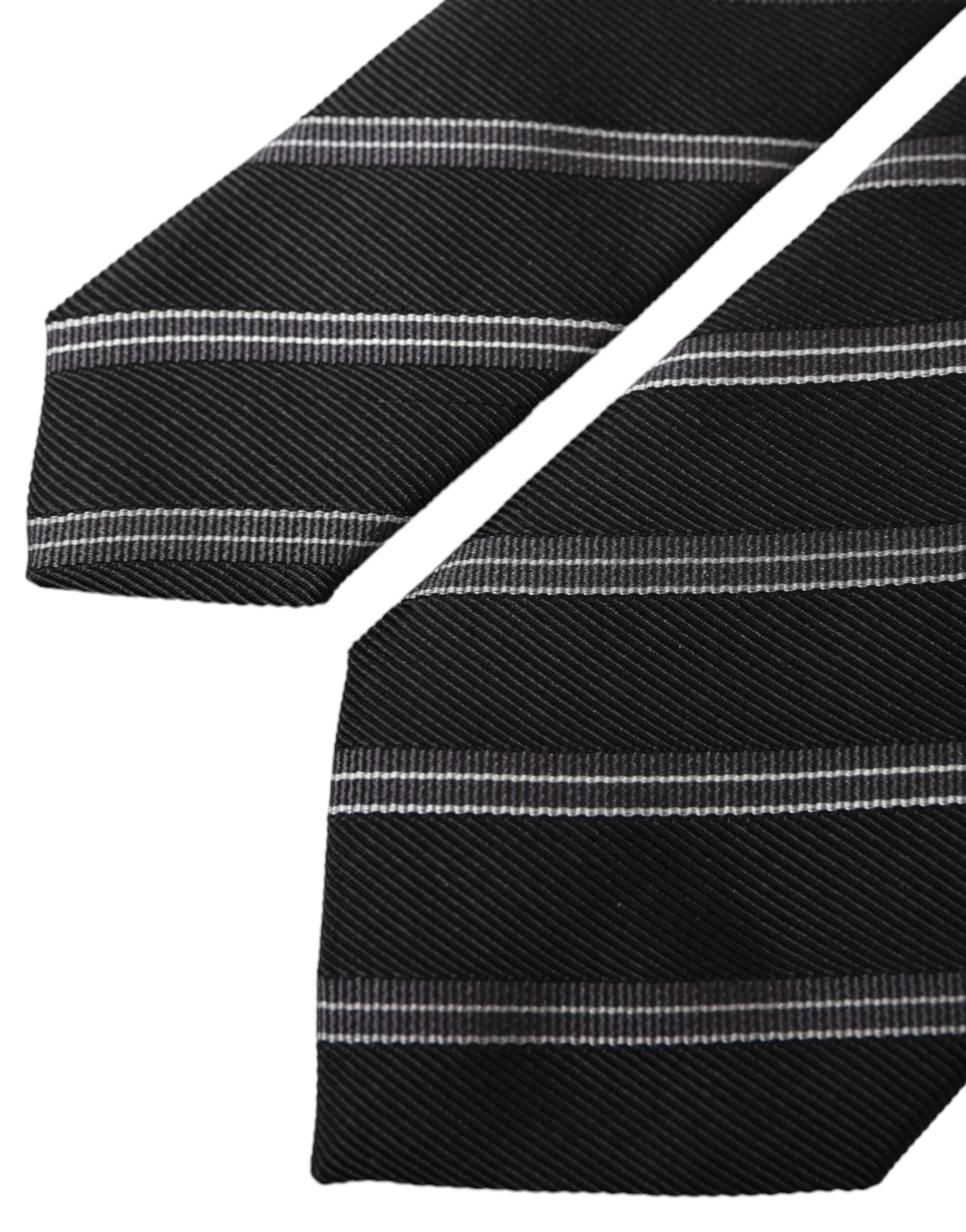 Dolce & Gabbana Black White Stripes Silk Adjustable Tie