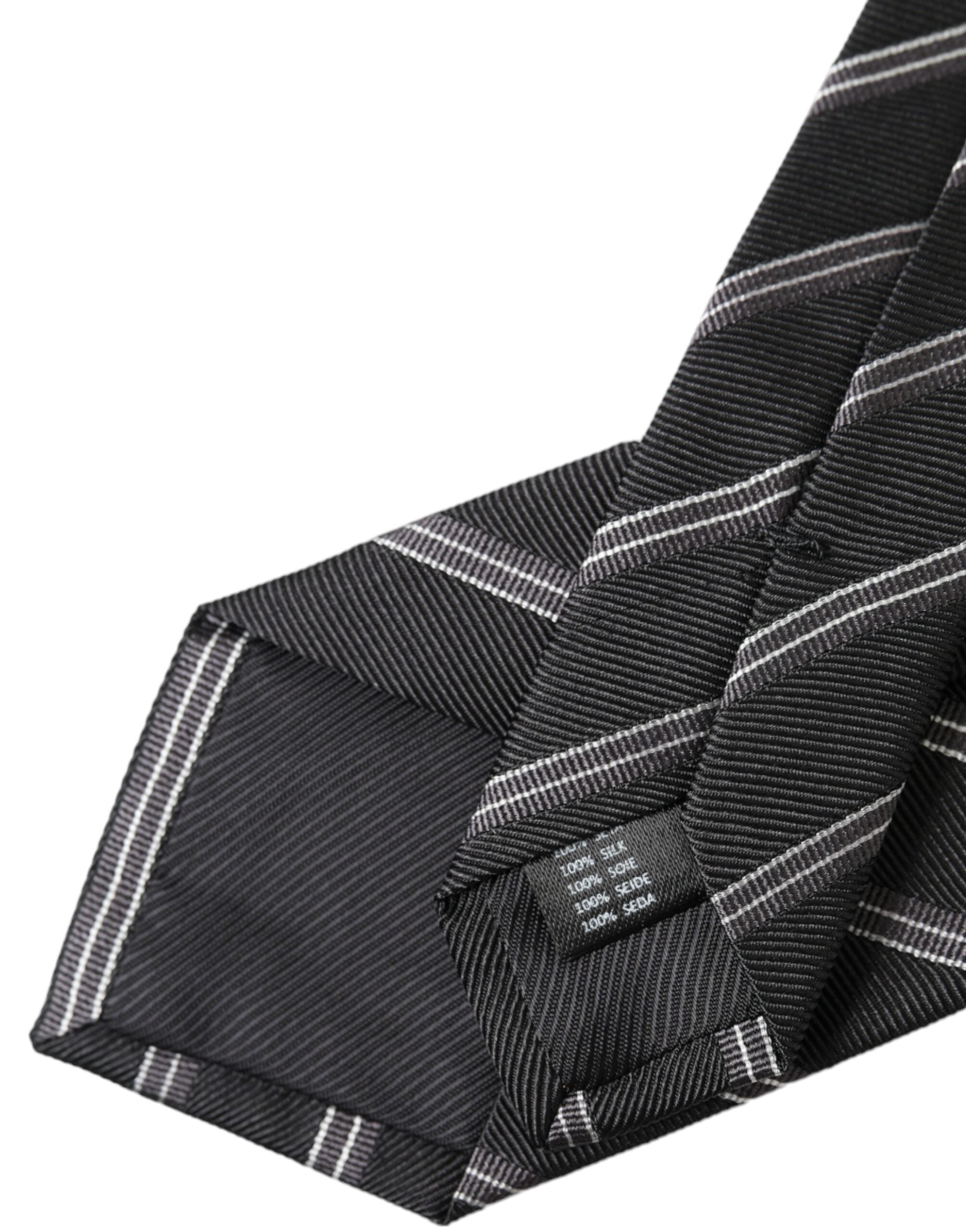 Dolce & Gabbana Black White Stripes Silk Adjustable Tie