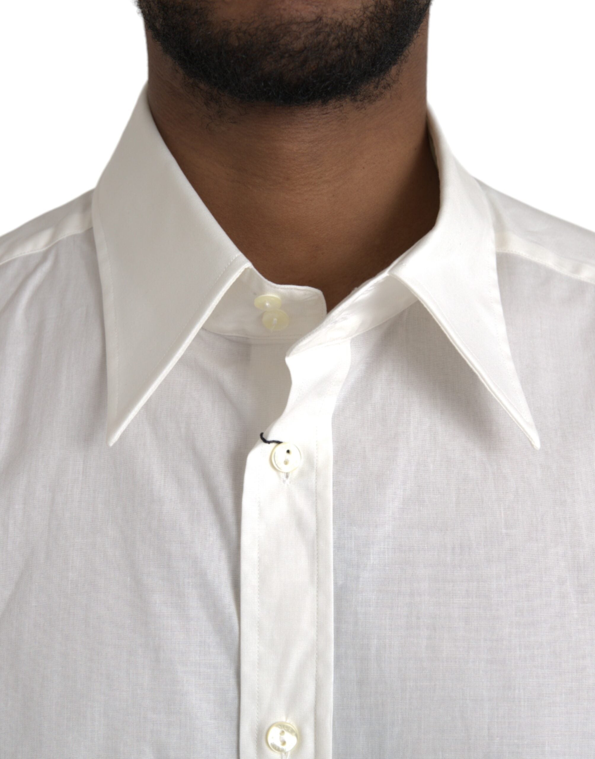 Dolce & Gabbana White Cotton Dress Slim Fit GOLD Shirt