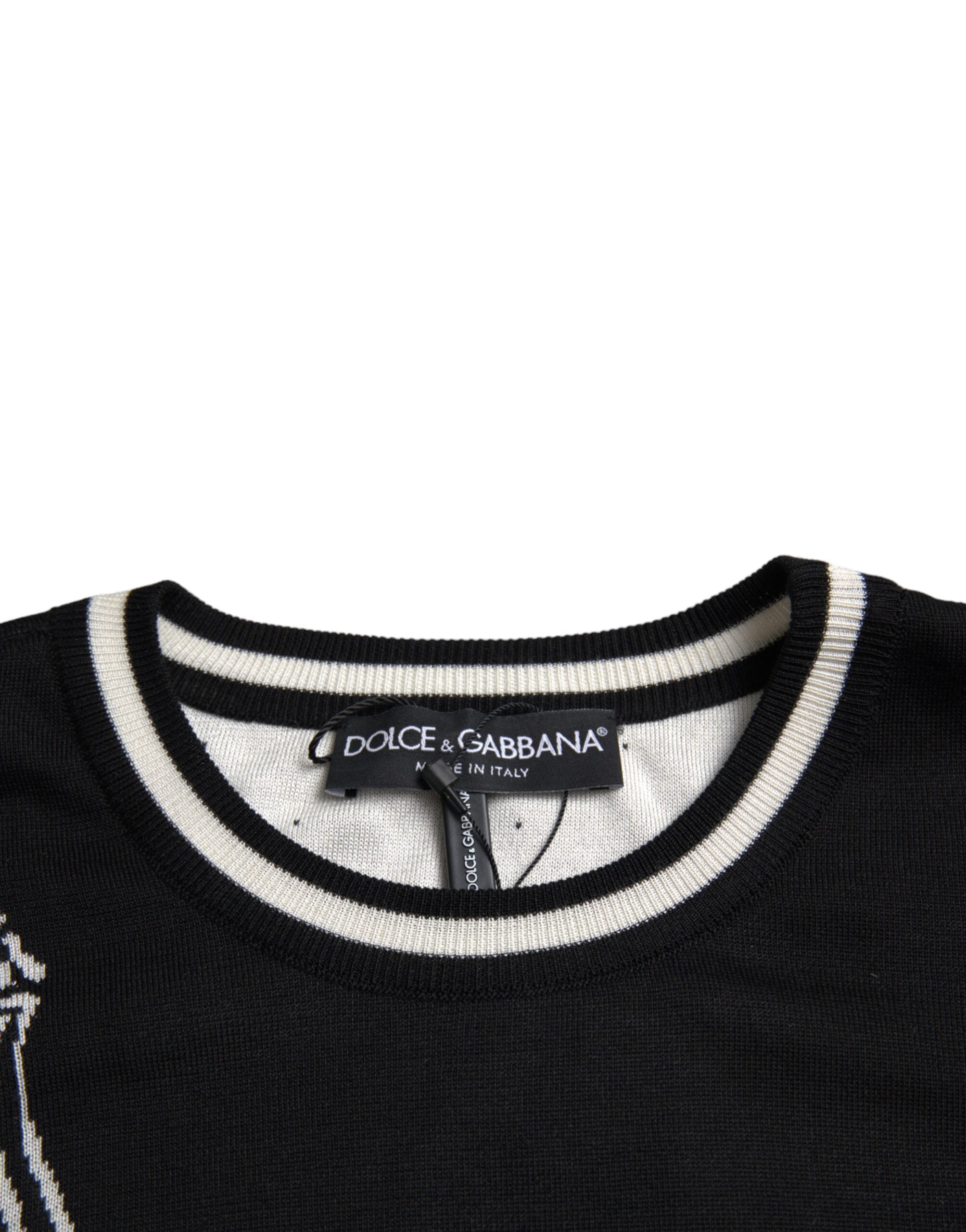 Μεταξωτό πουλόβερ με στάμπα κιθάρας Dolce & Gabbana Black White