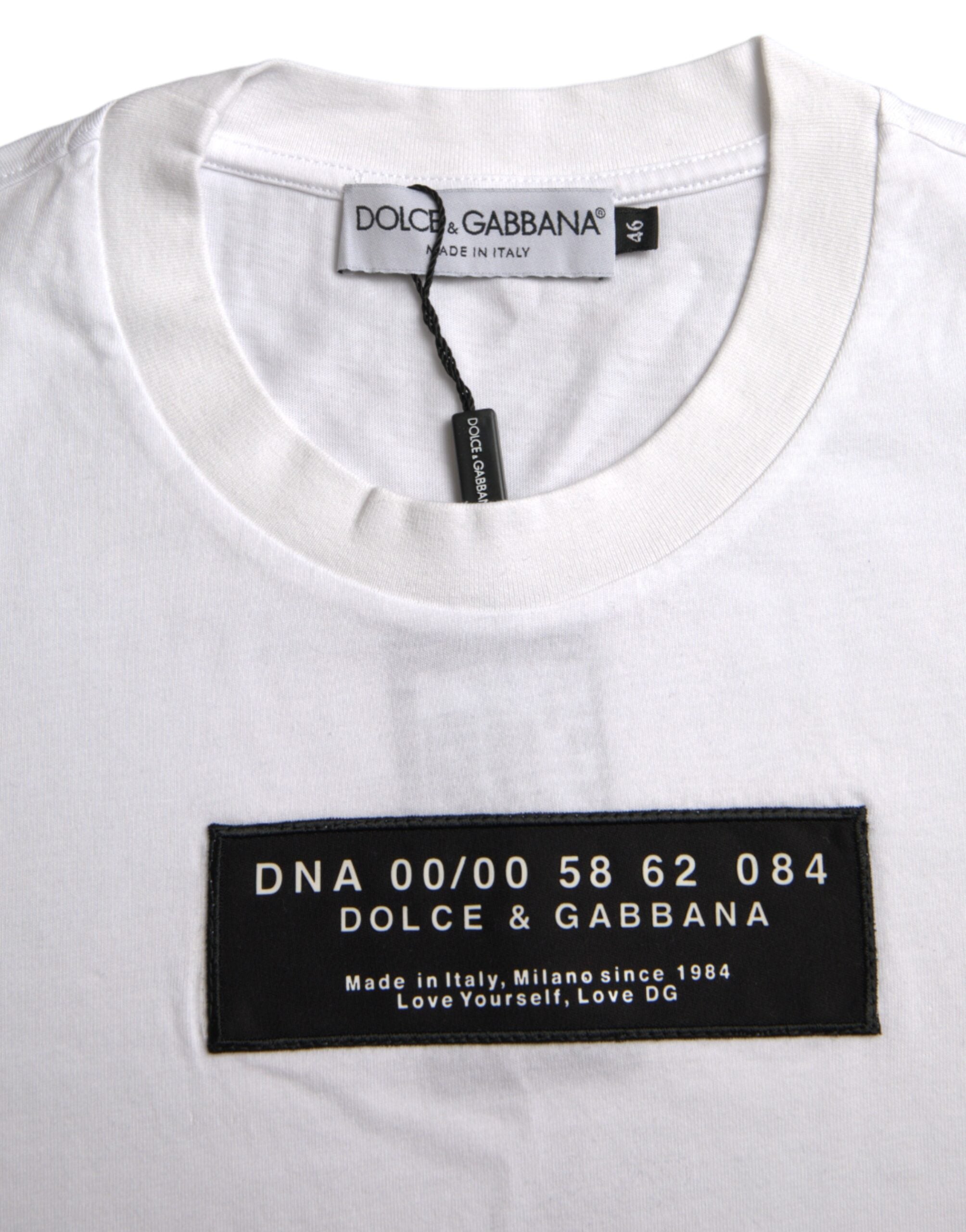 Ανδρικό μπλουζάκι Dolce & Gabbana White Cotton DG Applique Casual