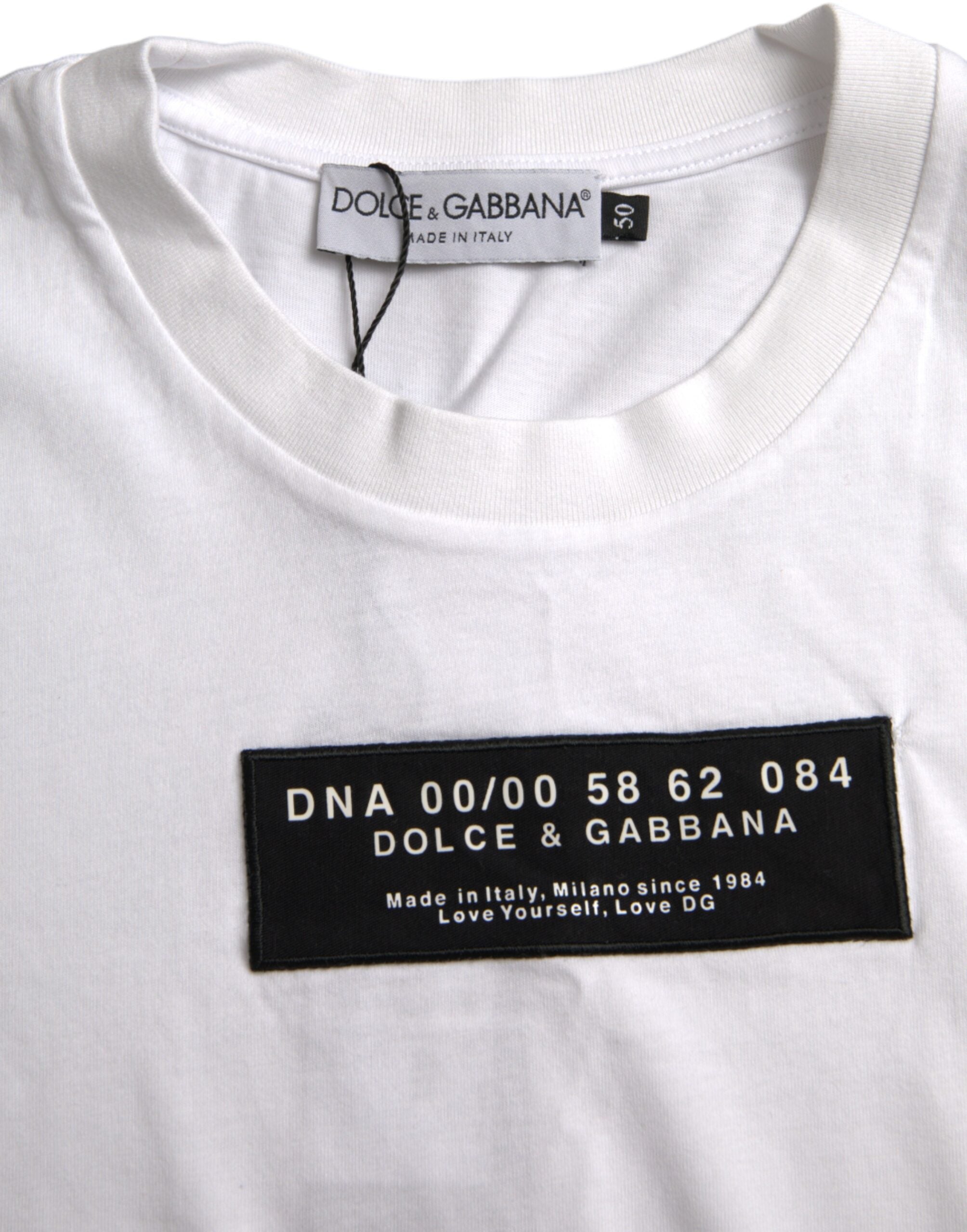 Ανδρικό μπλουζάκι Dolce & Gabbana White Cotton DG Applique Casual