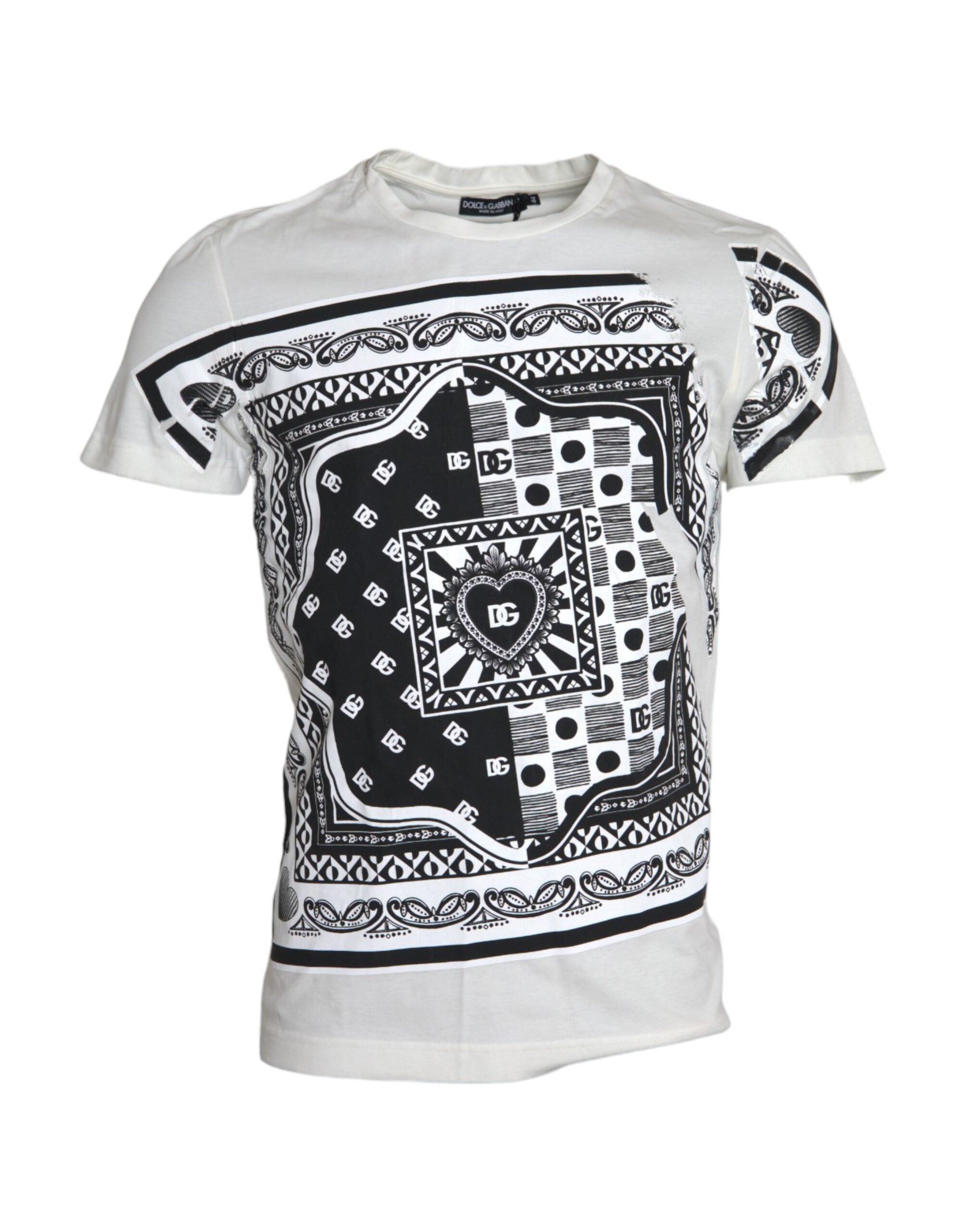 Μπλουζάκι Dolce & Gabbana White Graphic Print Cotton Crew Neck