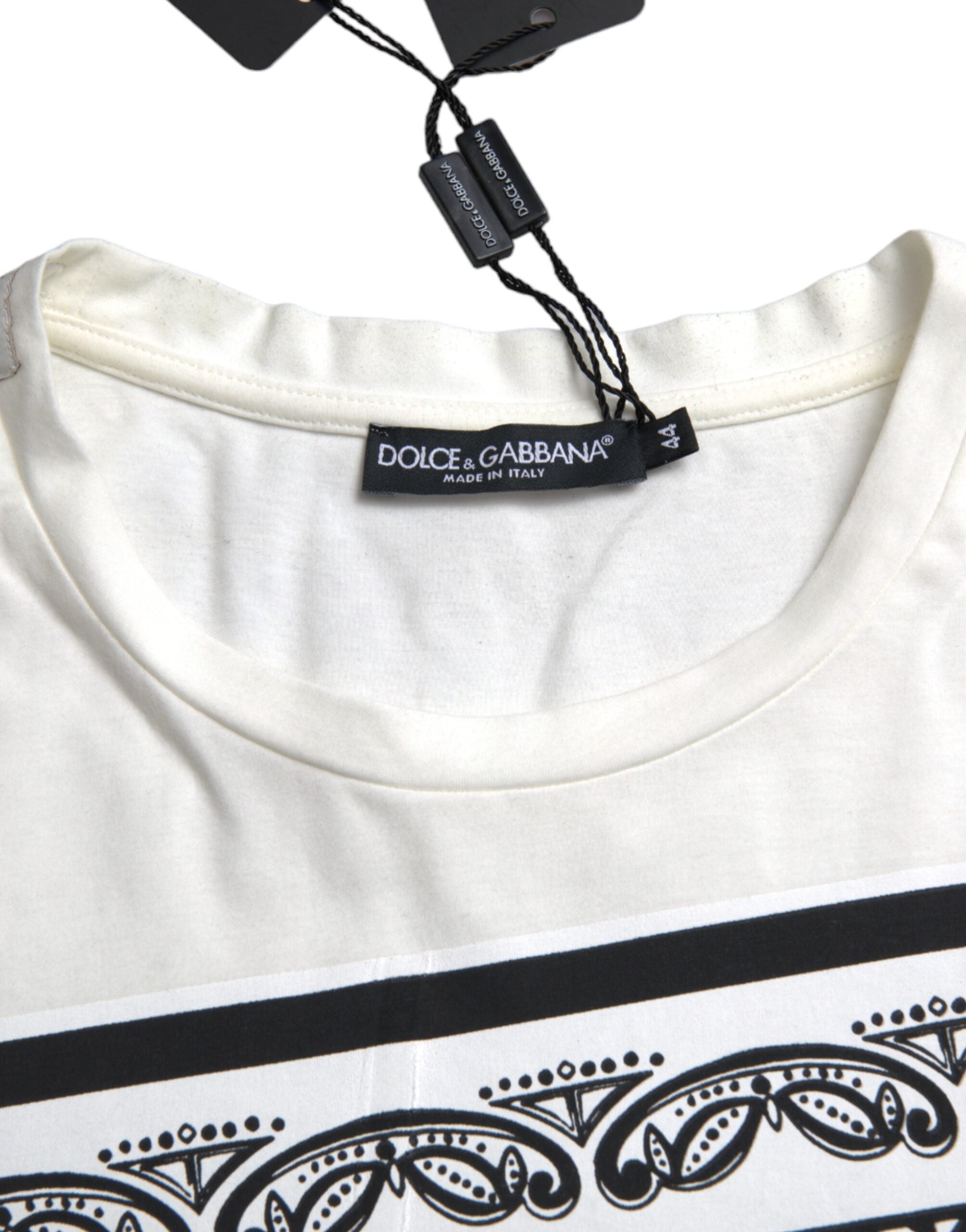 Dolce & Gabbana White Graphic Print Cotton Crew Neck T-shirt