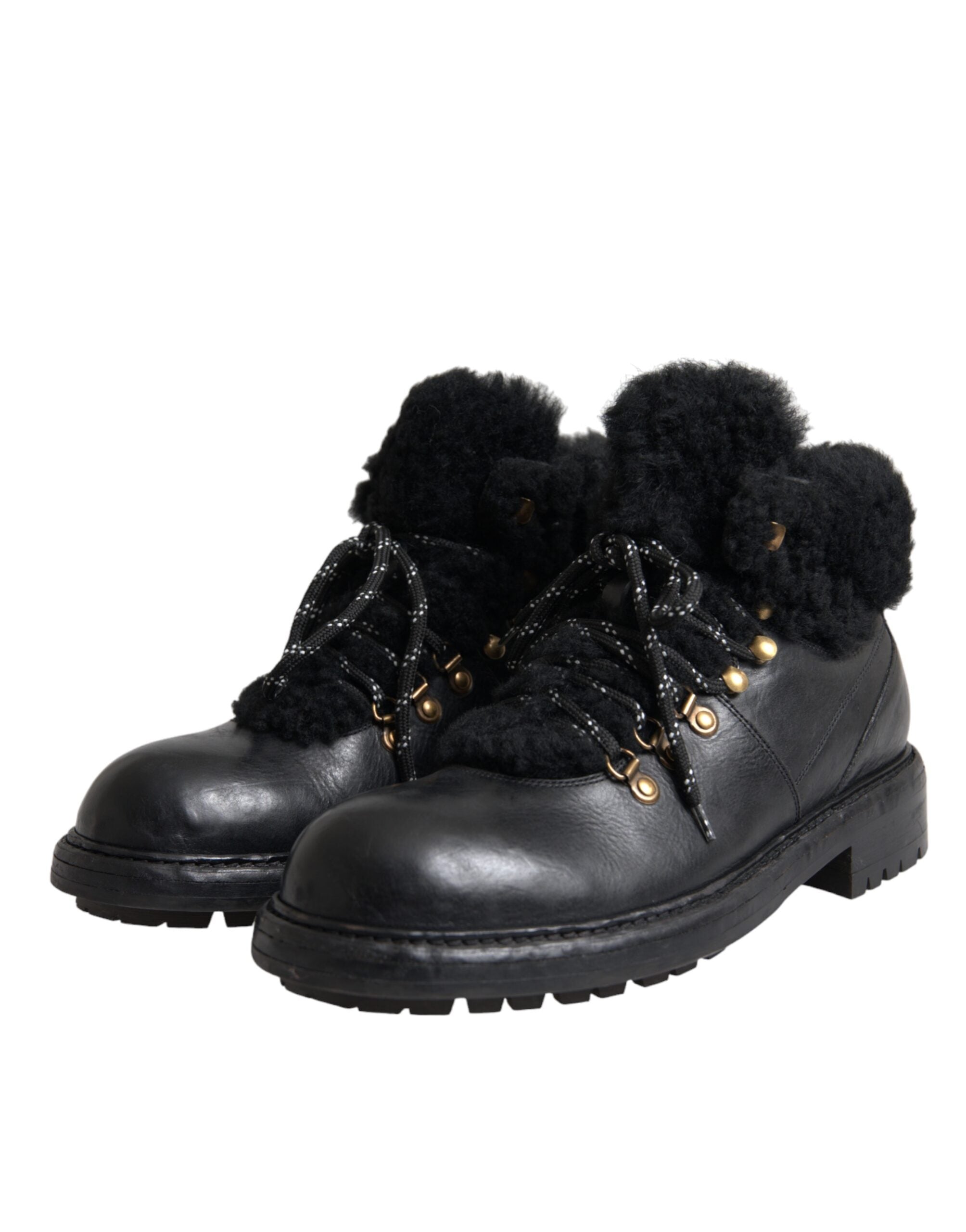 Παπούτσια Dolce & Gabbana Μαύρα Δερμάτινα Bernini Shearling Boots