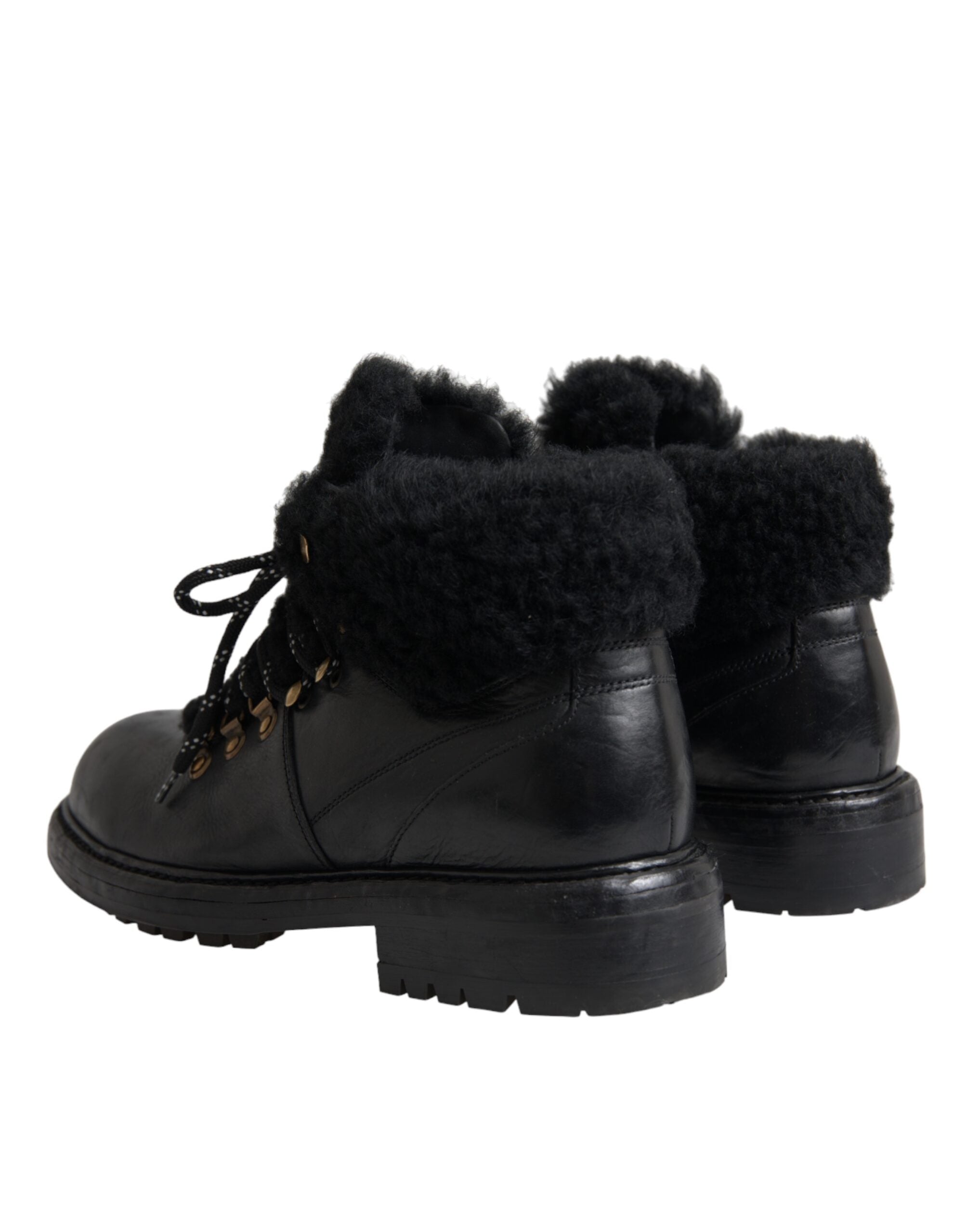 Παπούτσια Dolce & Gabbana Μαύρα Δερμάτινα Bernini Shearling Boots