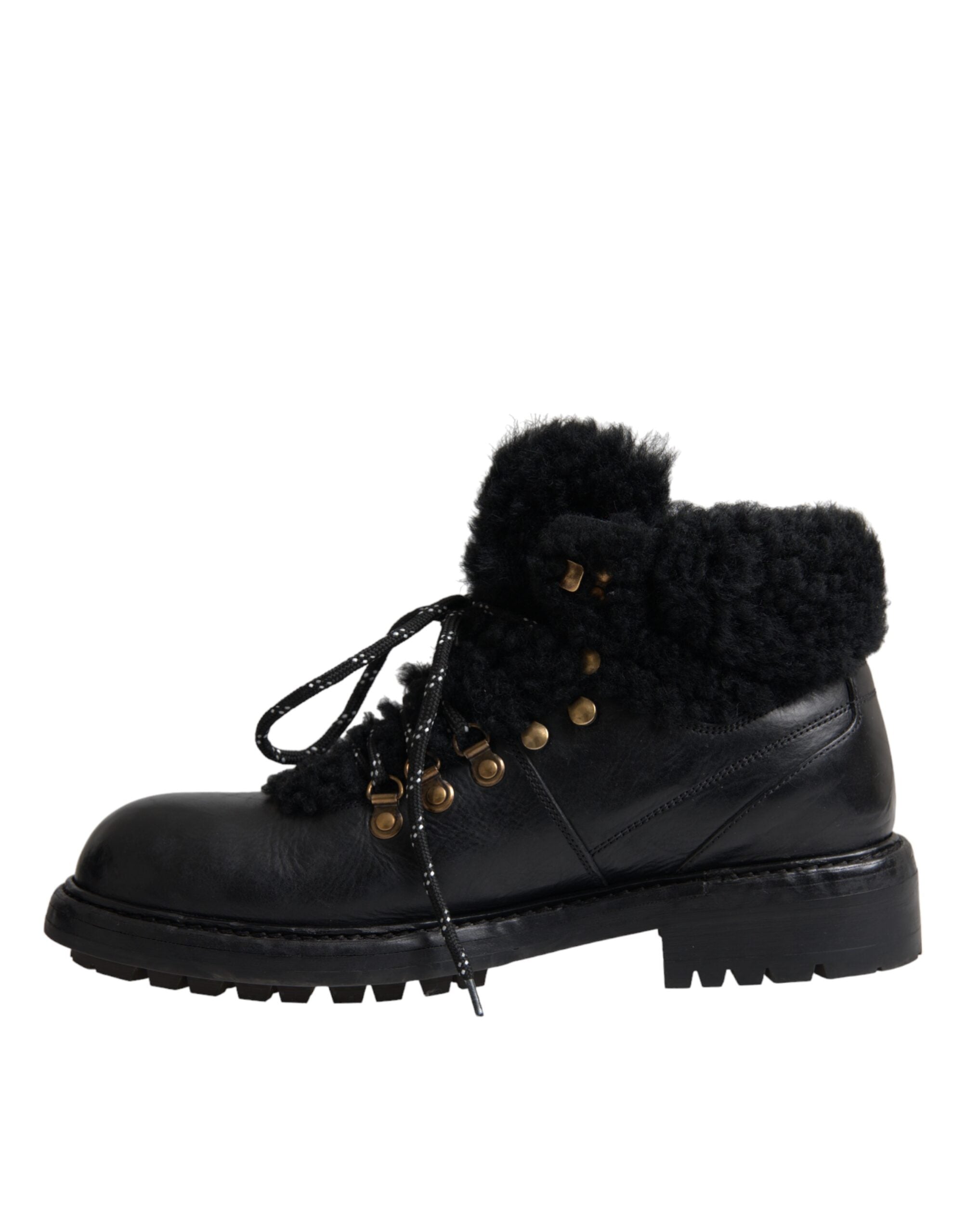 Παπούτσια Dolce & Gabbana Μαύρα Δερμάτινα Bernini Shearling Boots