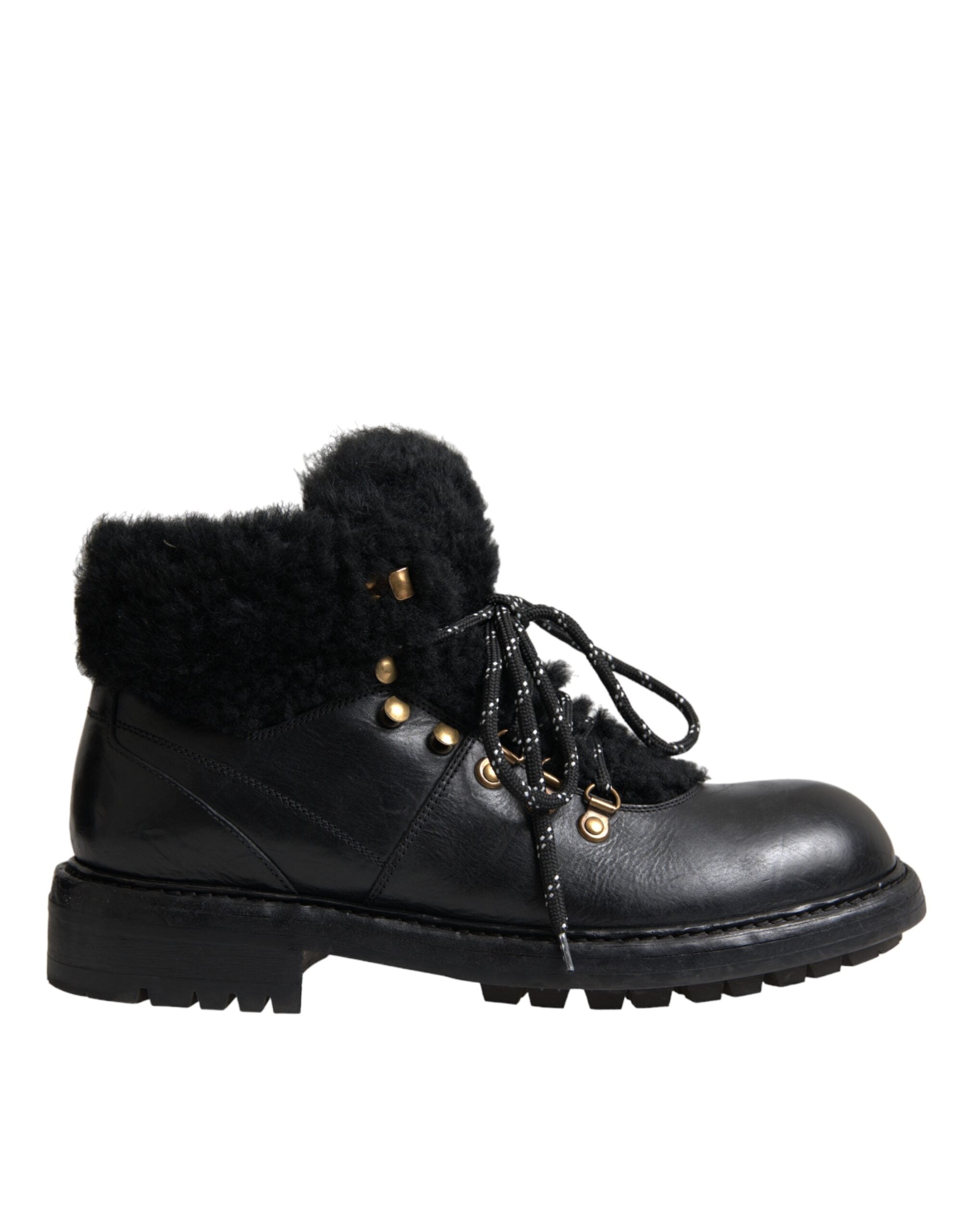 Παπούτσια Dolce & Gabbana Μαύρα Δερμάτινα Bernini Shearling Boots