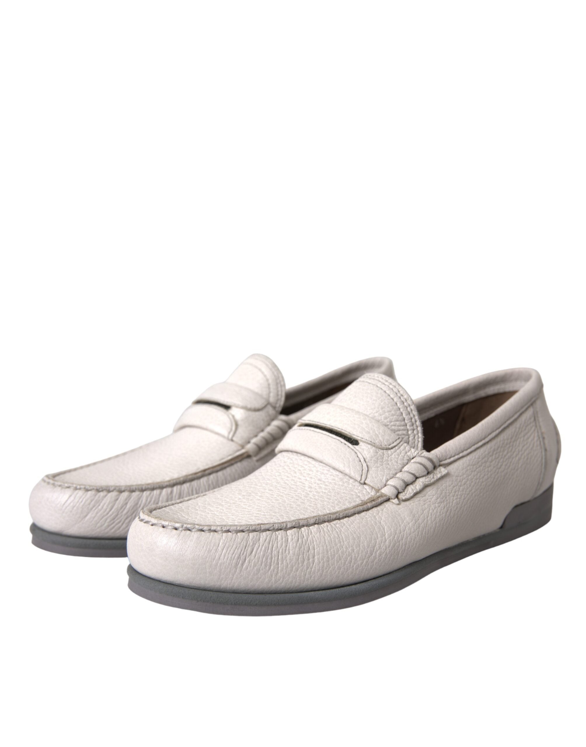 Dolce & Gabbana White Grey Leather Slip Mocassin Shoes Loafer