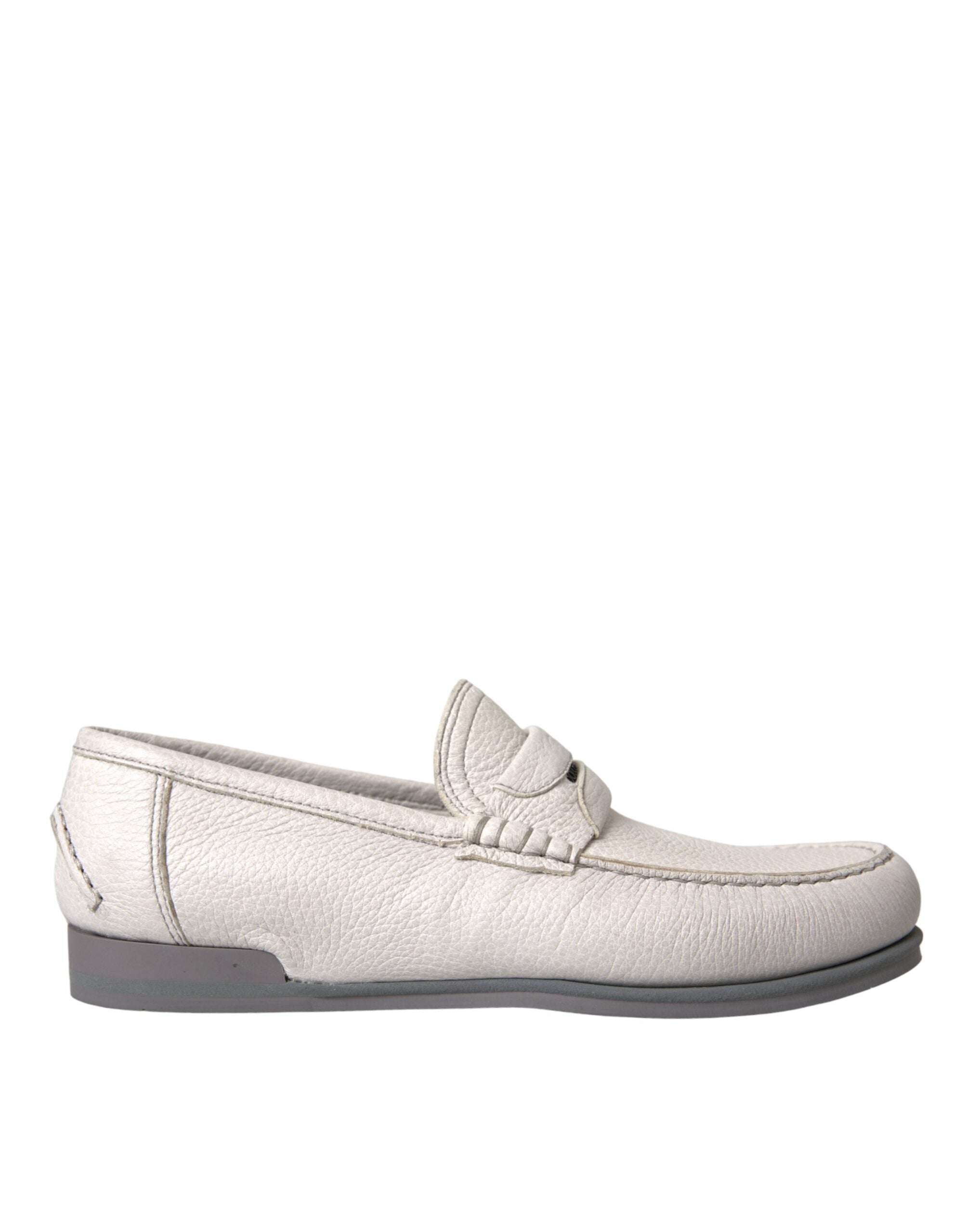 Dolce & Gabbana White Grey Leather Slip Mocassin Shoes Loafer