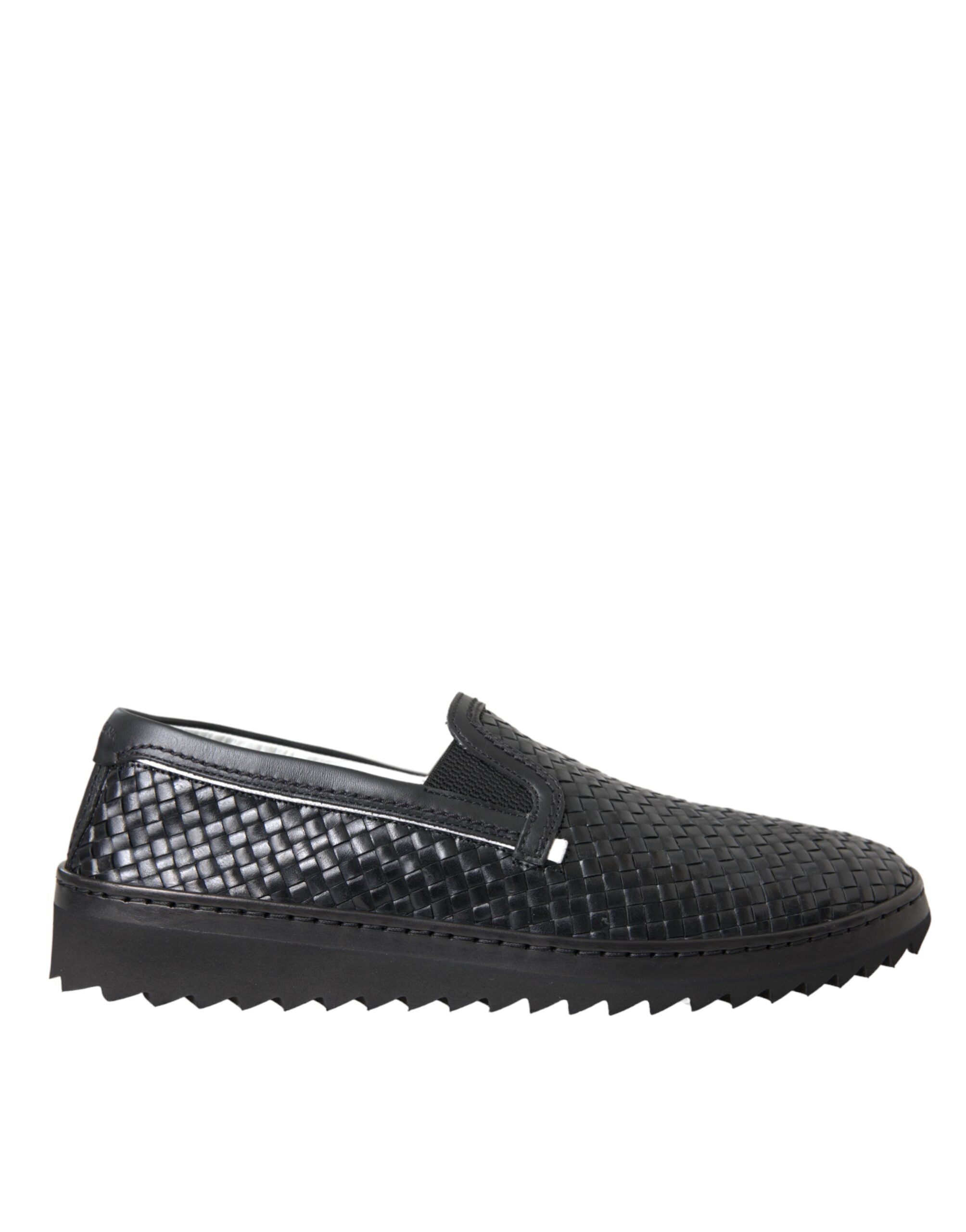 Ανδρικά Loafers παπούτσια Dolce & Gabbana Black Woven Buffalo Leather