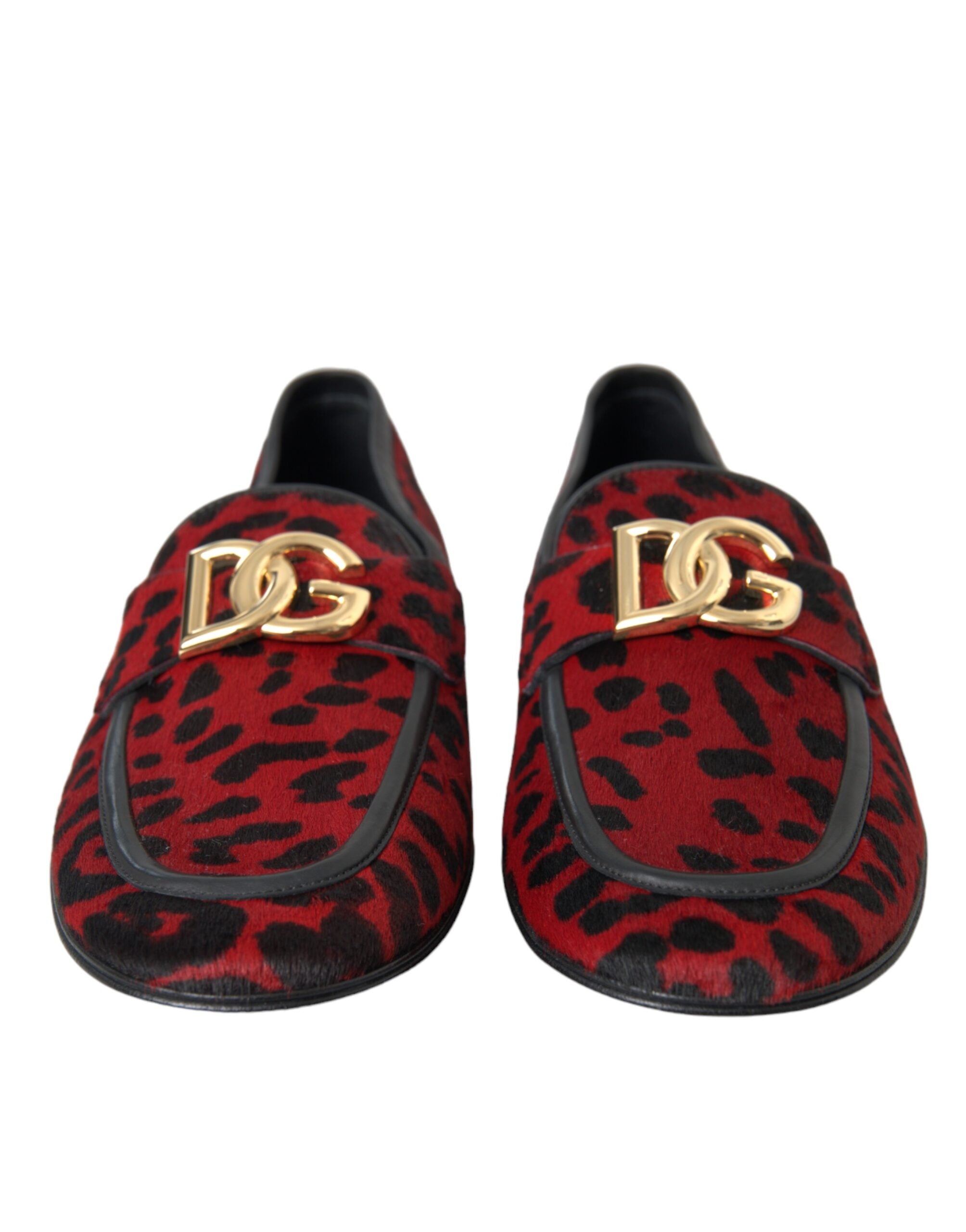 Dolce & Gabbana Red Black Leopard DG Loafers Formal ανδρικά παπούτσια