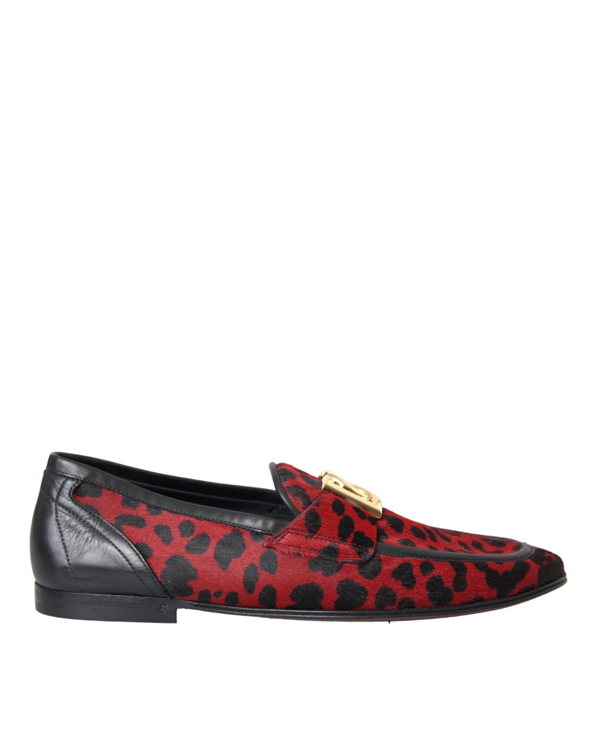 Dolce & Gabbana Red Black Leopard DG Loafers Formal ανδρικά παπούτσια