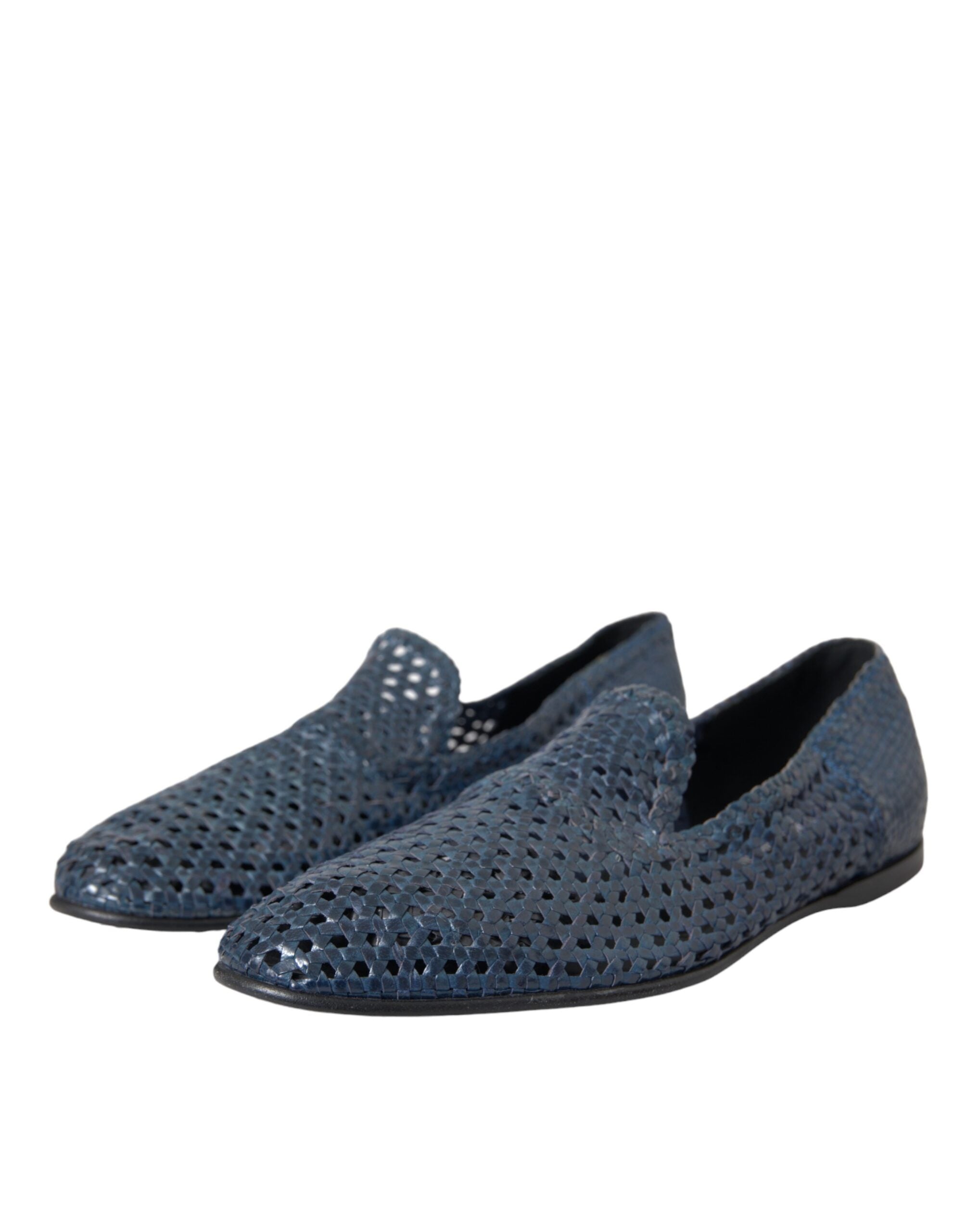 Dolce & Gabbana Blue Woven Leather Slip On Loafers Men Shoes