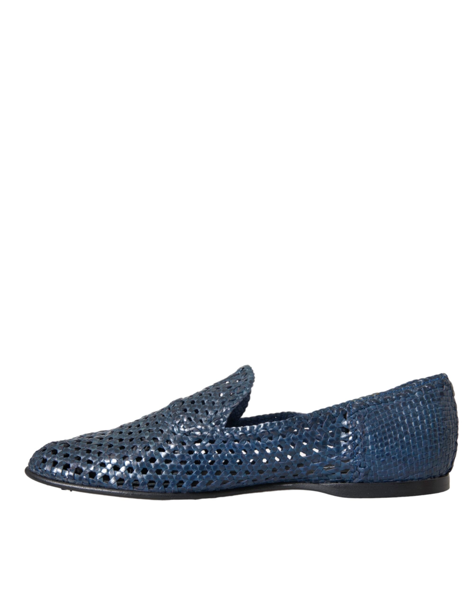 Ανδρικά παπούτσια Dolce & Gabbana Blue Woven Leather Slip On Loafers