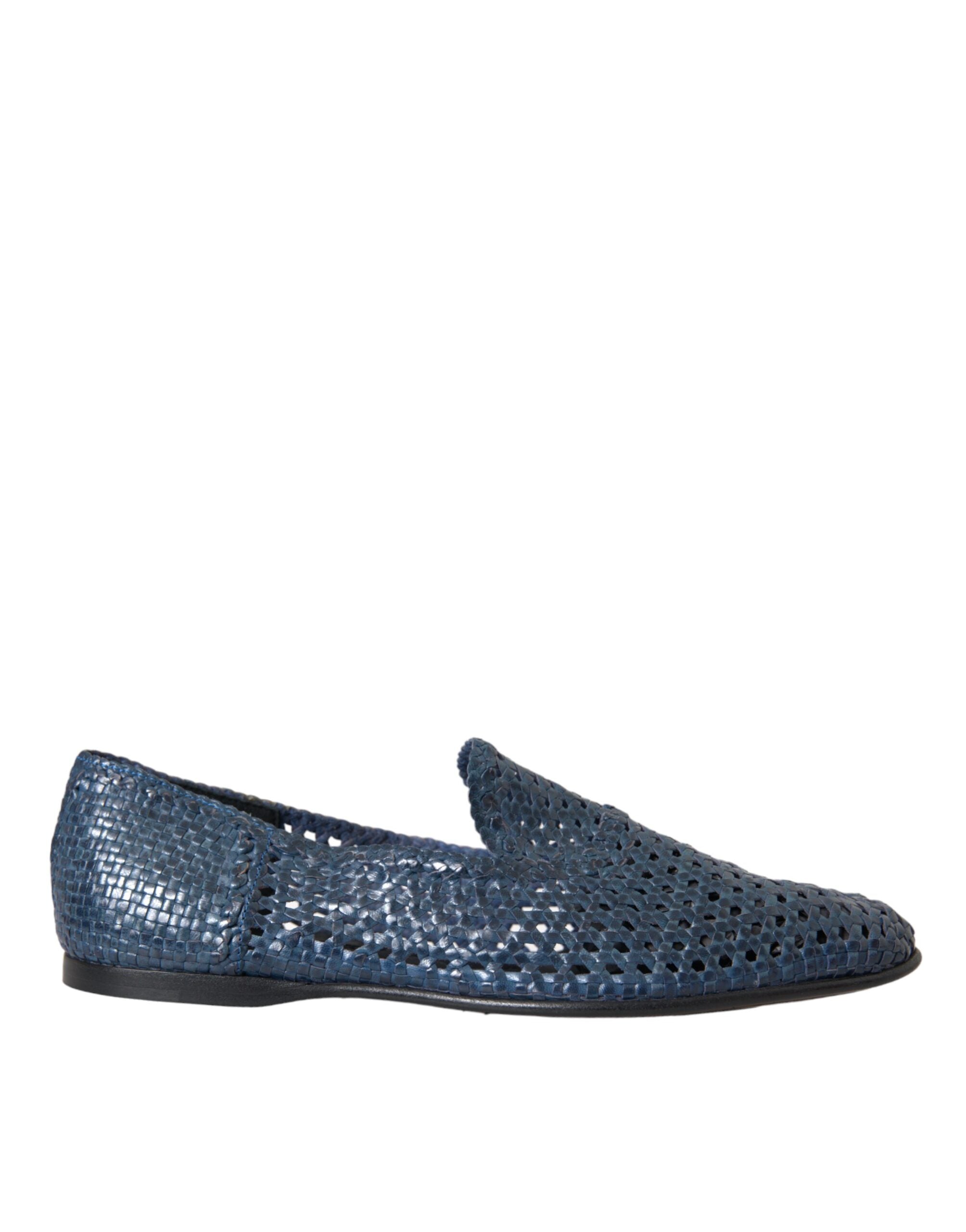 Dolce & Gabbana Blue Woven Leather Slip On Loafers Men Shoes