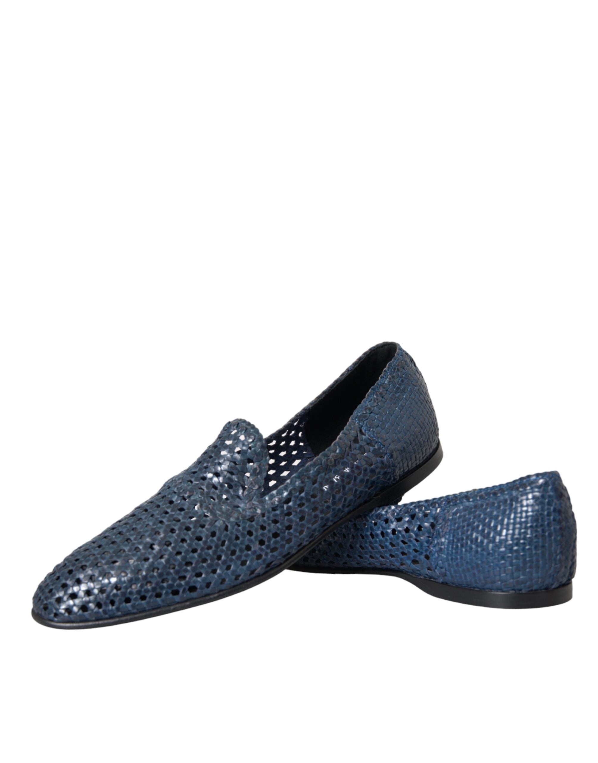 Ανδρικά παπούτσια Dolce & Gabbana Blue Woven Leather Slip On Loafers