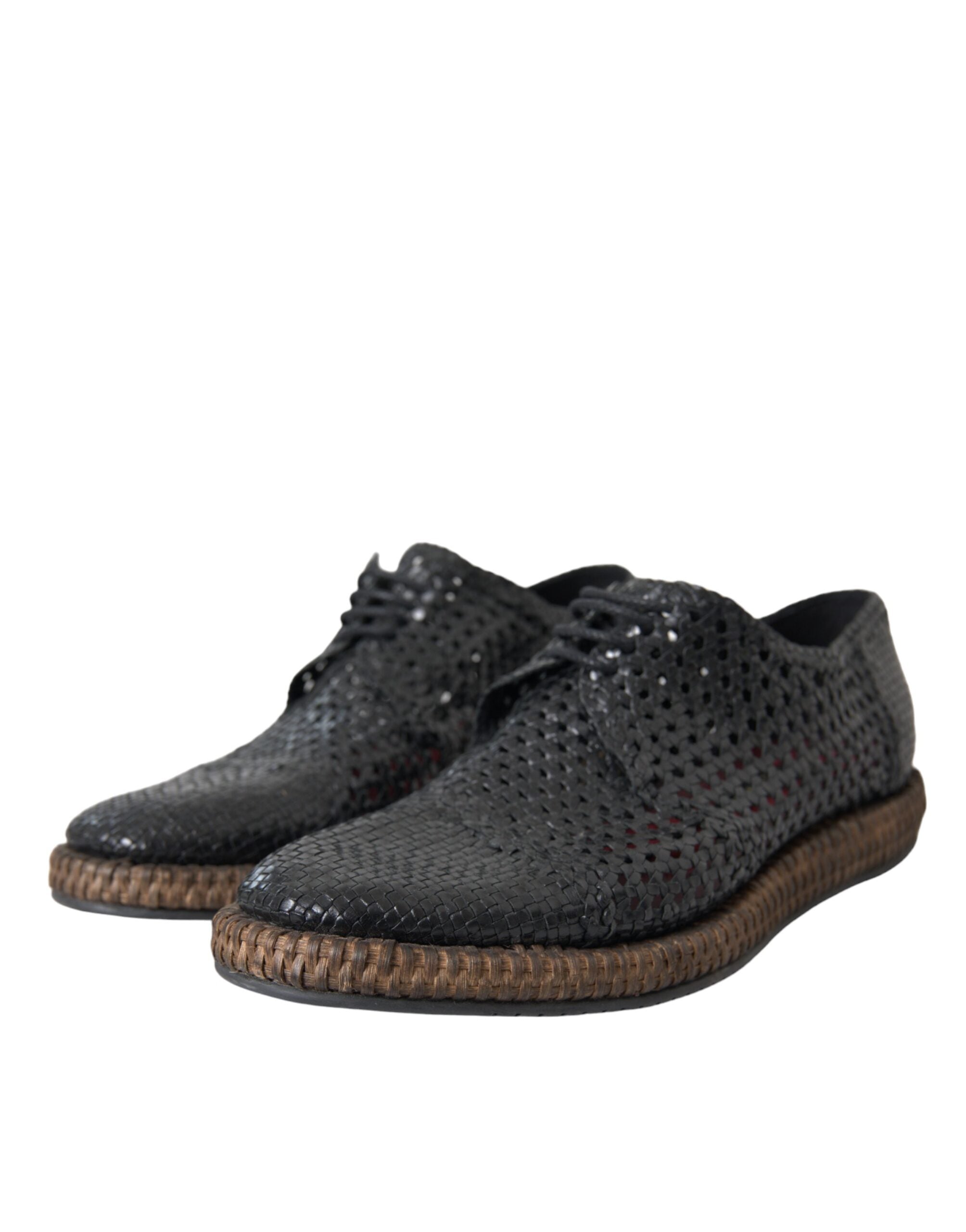 Παπούτσια Derby με κορδόνια Dolce & Gabbana Black Woven από κατσικίσιο δέρμα