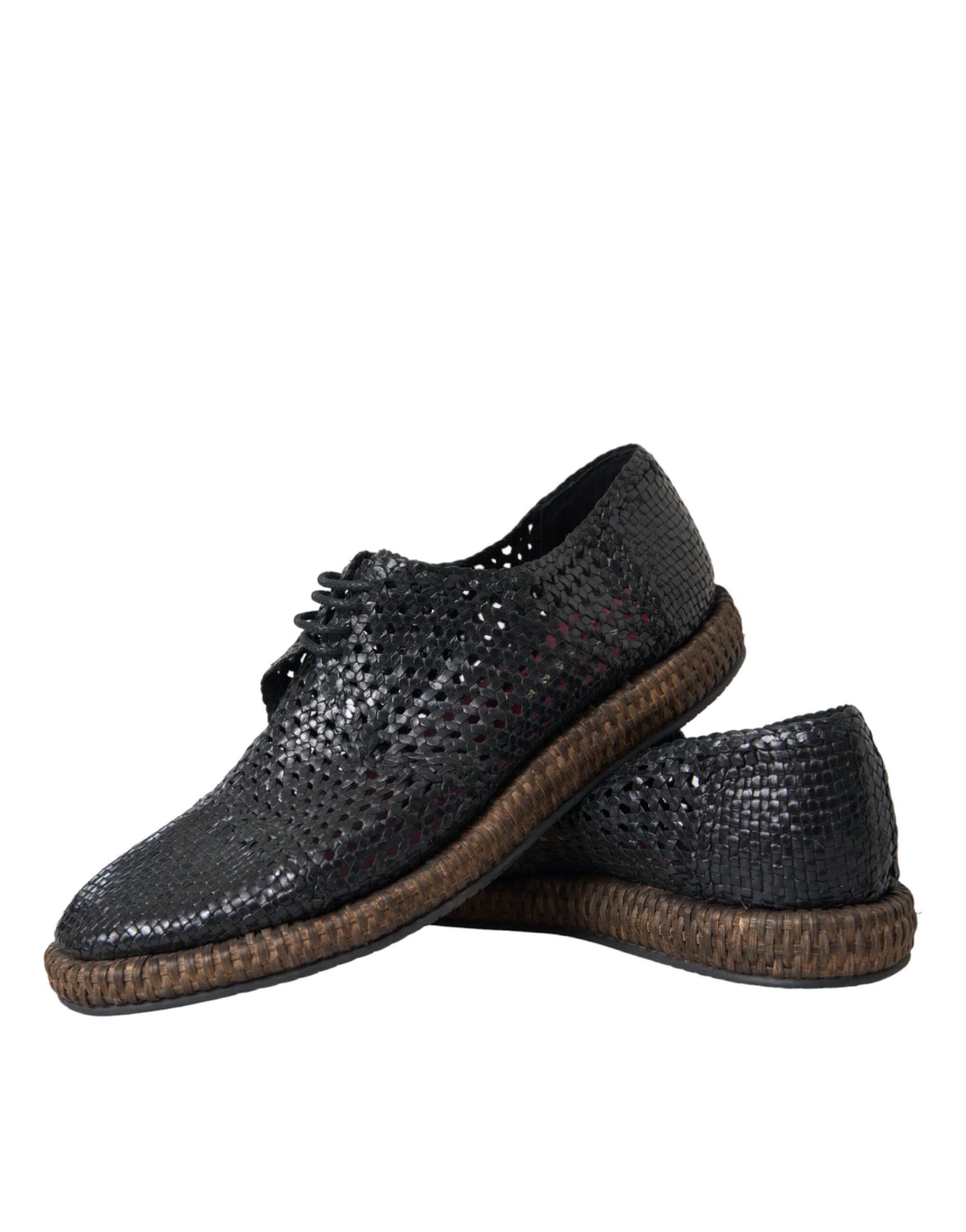 Παπούτσια Derby με κορδόνια Dolce & Gabbana Black Woven από κατσικίσιο δέρμα