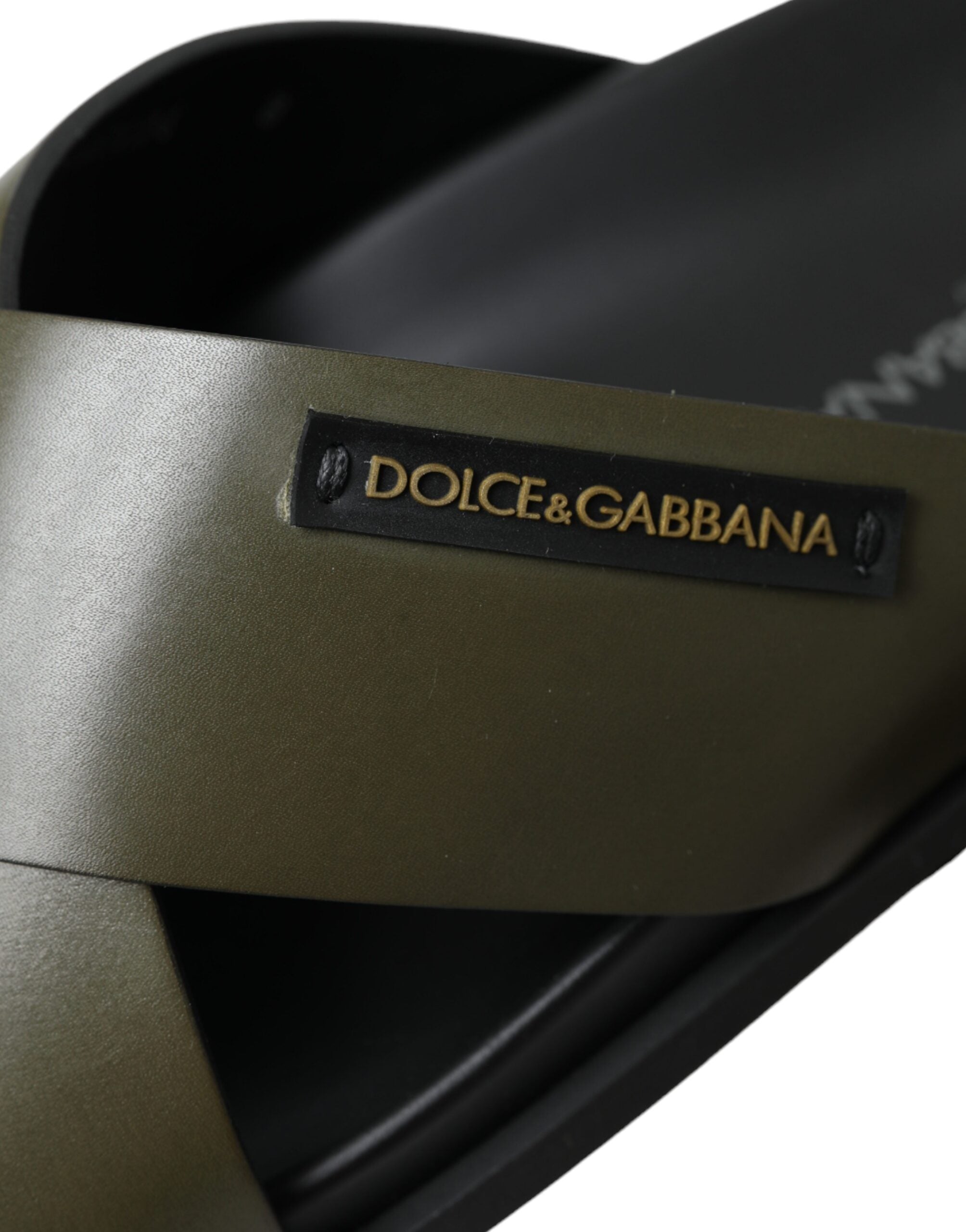 Παπούτσια Dolce & Gabbana Πράσινα Δερμάτινα Σανδάλια Criss-Cross Slide