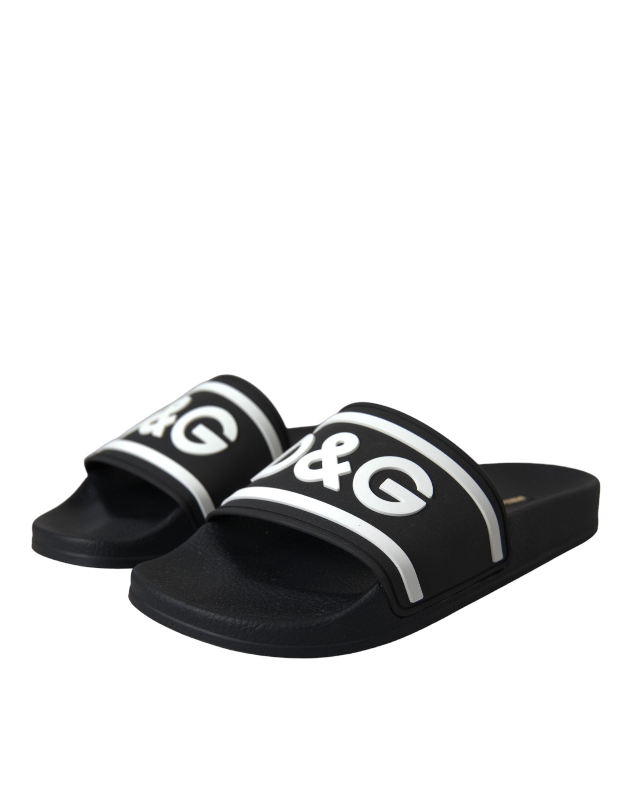 Dolce &amp; Gabbana Black White Sandals Rubber Beachwear Shoes