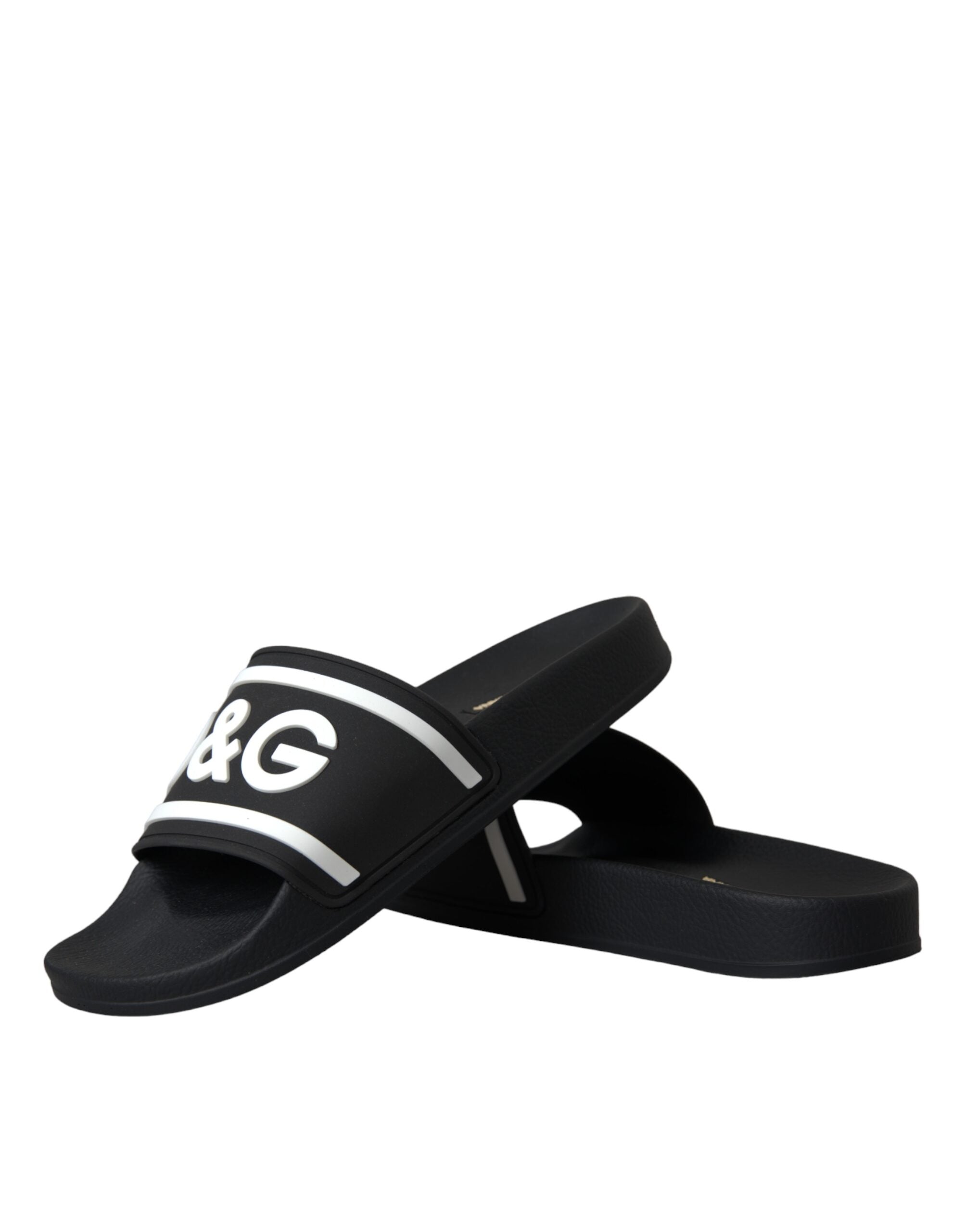 Dolce &amp; Gabbana Black White Sandals Rubber Beachwear Shoes