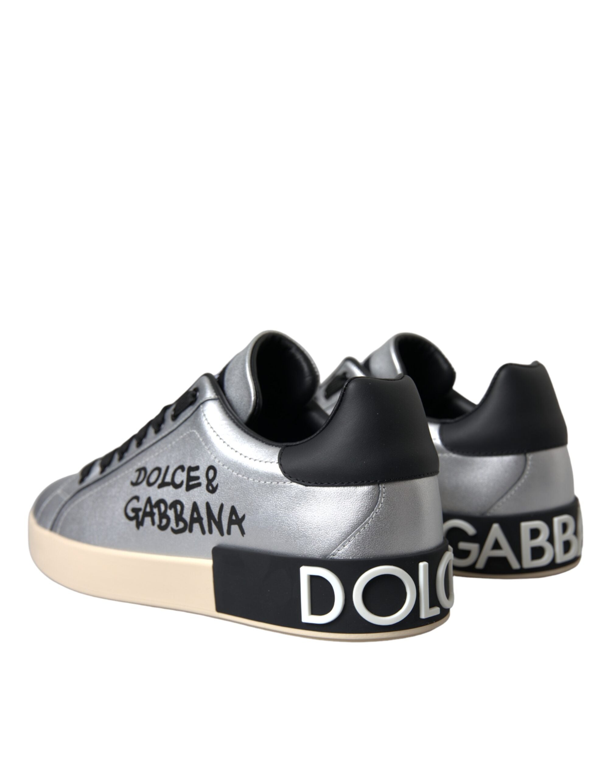 Dolce & Gabbana Silver Portofino Calf Δερμάτινα Αθλητικά Ανδρικά Παπούτσια