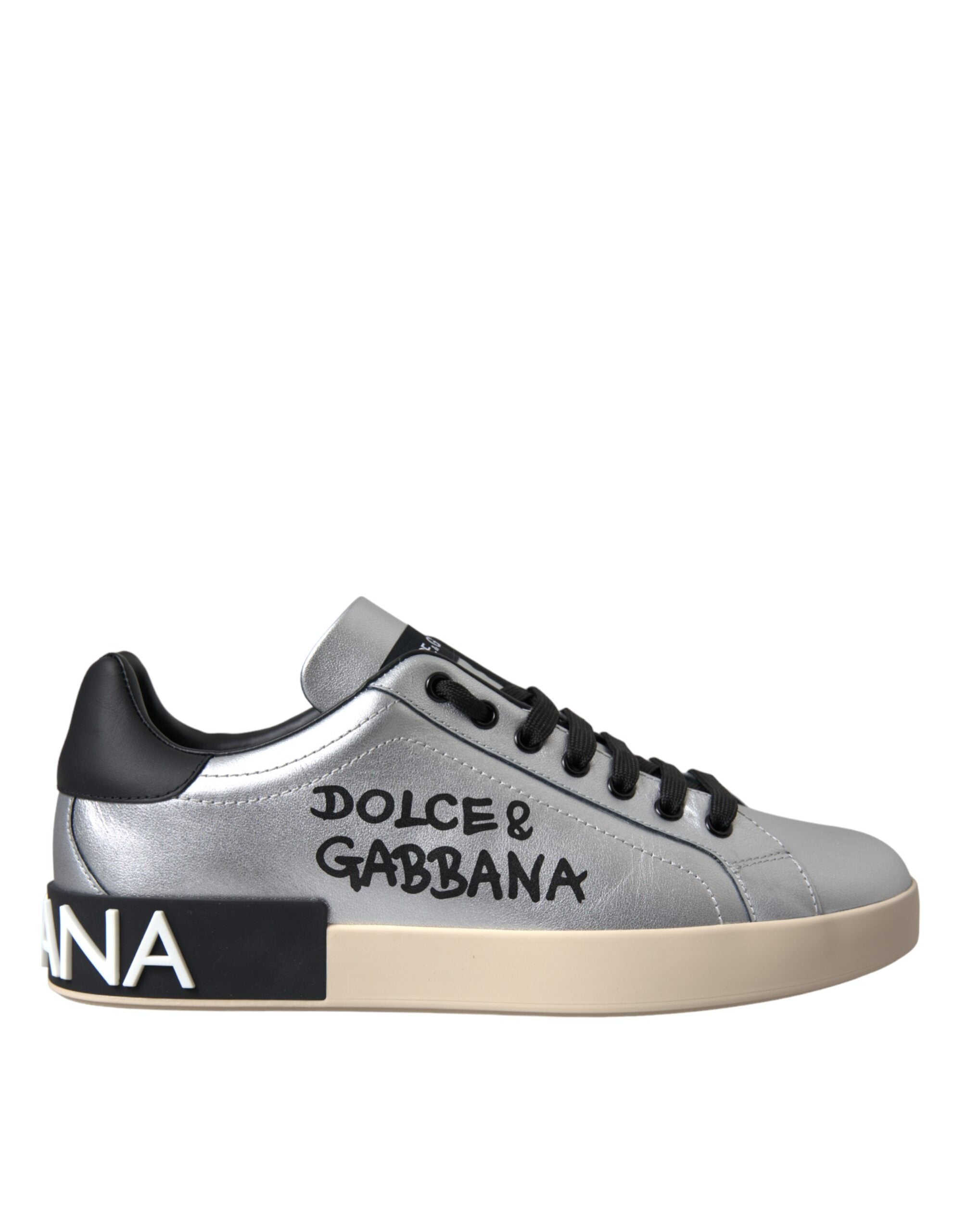 Dolce & Gabbana Silver Portofino Calf Δερμάτινα Αθλητικά Ανδρικά Παπούτσια