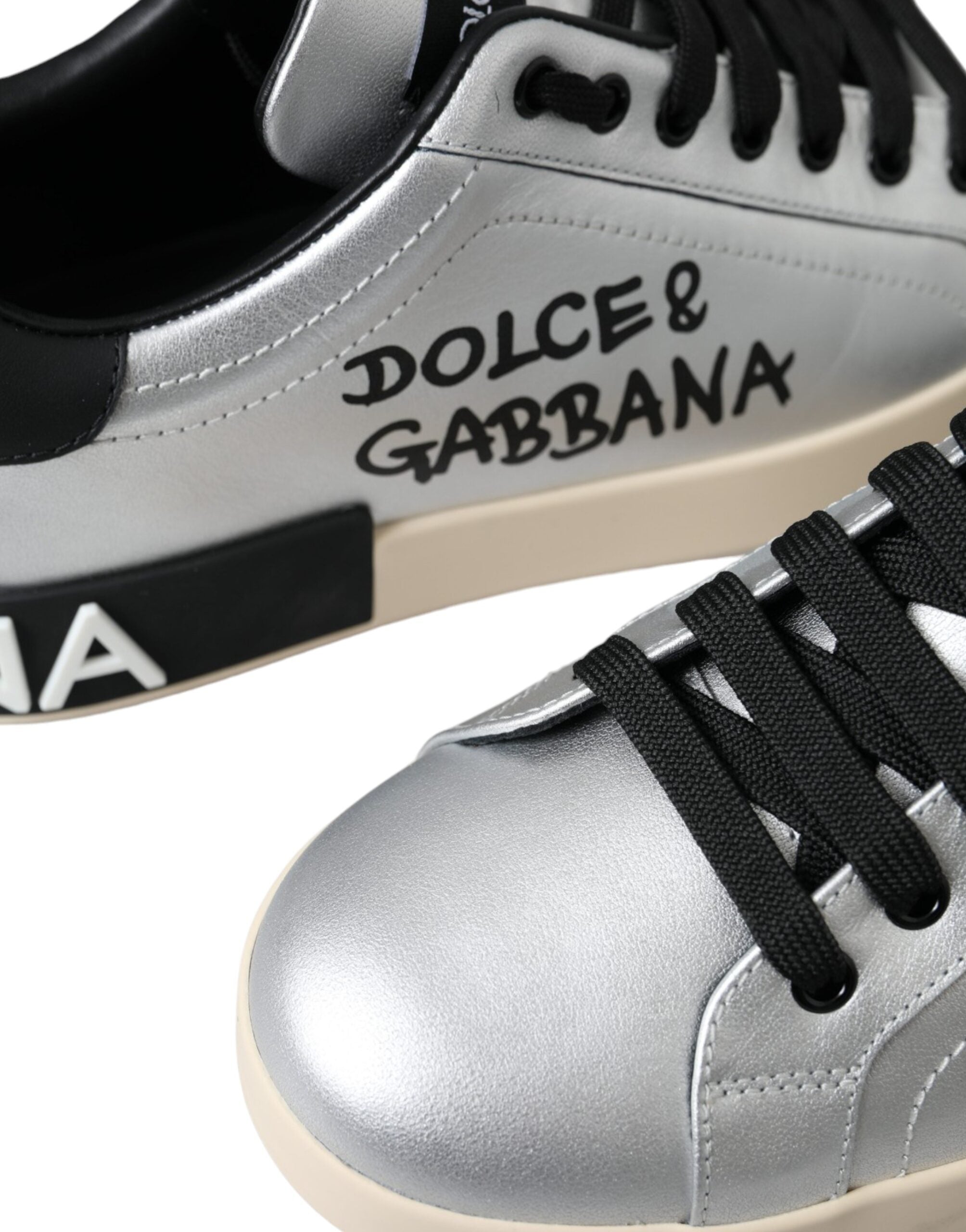 Dolce & Gabbana Silver Portofino Calf Δερμάτινα Αθλητικά Ανδρικά Παπούτσια