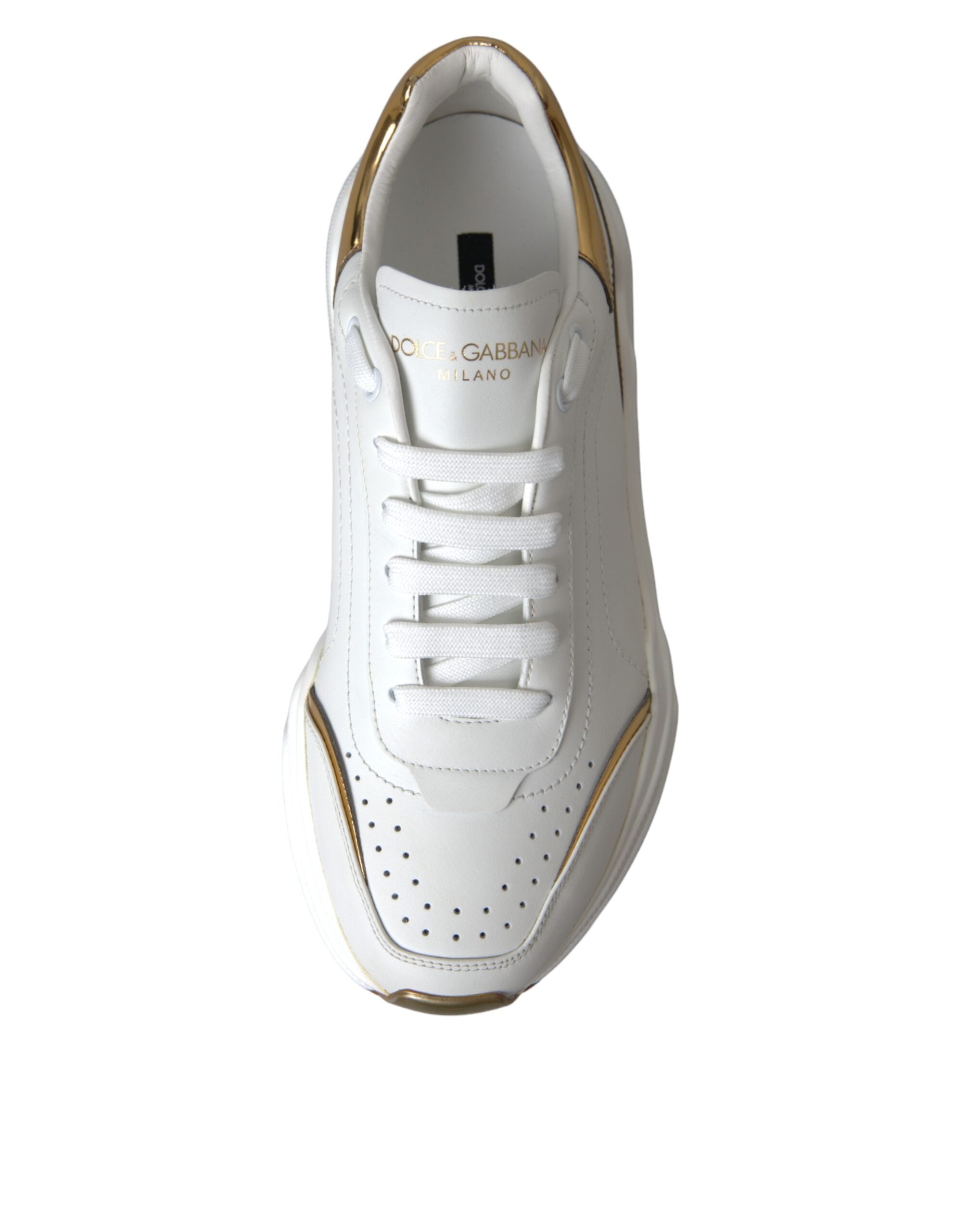 Dolce & Gabbana White Gold DAYMASTER Leather Sneakers Men Shoes